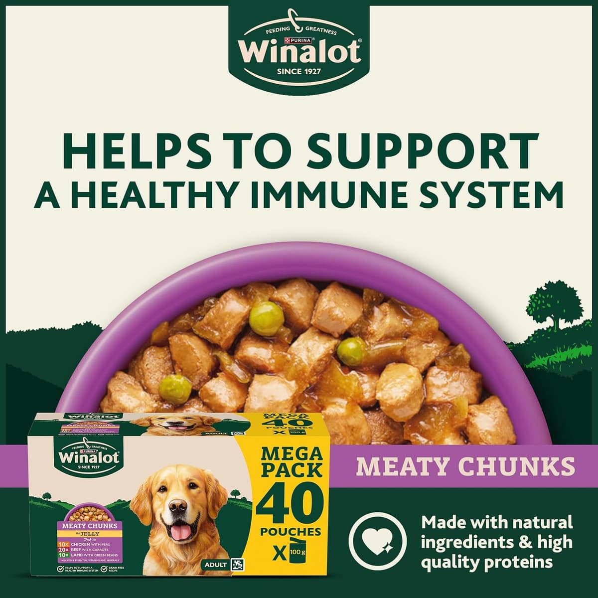 WINALOT Meaty Chunks Adult Wet Dog Food Mixed in Jelly Beef, Chicken, Lamb 40x100g Pouches Meaty Chunks Mixed in Jelly 100 g (Pack of 40) — view 3