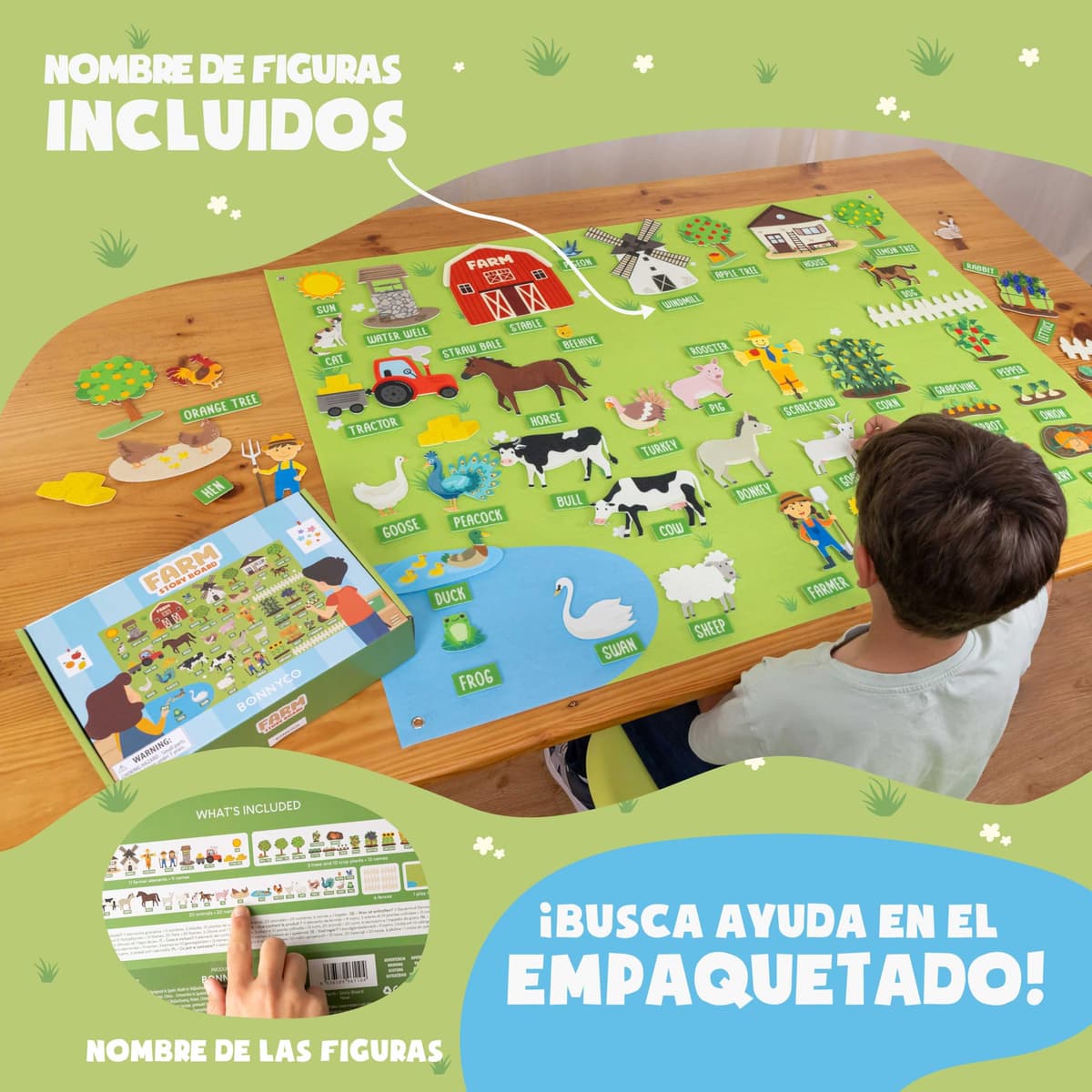 BONNYCO Felt Blackboard with 92 Animal Figures Farm Toys Montessori Children and Gifts for Children 3 to 8 Years Old. Sensory Panel Autism, Children's Educational Games, Christmas — view 4