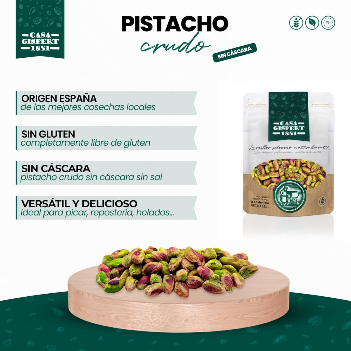 Casa Gispert - Pistacho - Sin Gluten, Vegano (500g, Crudo - Sin Cáscara - País) — view 2