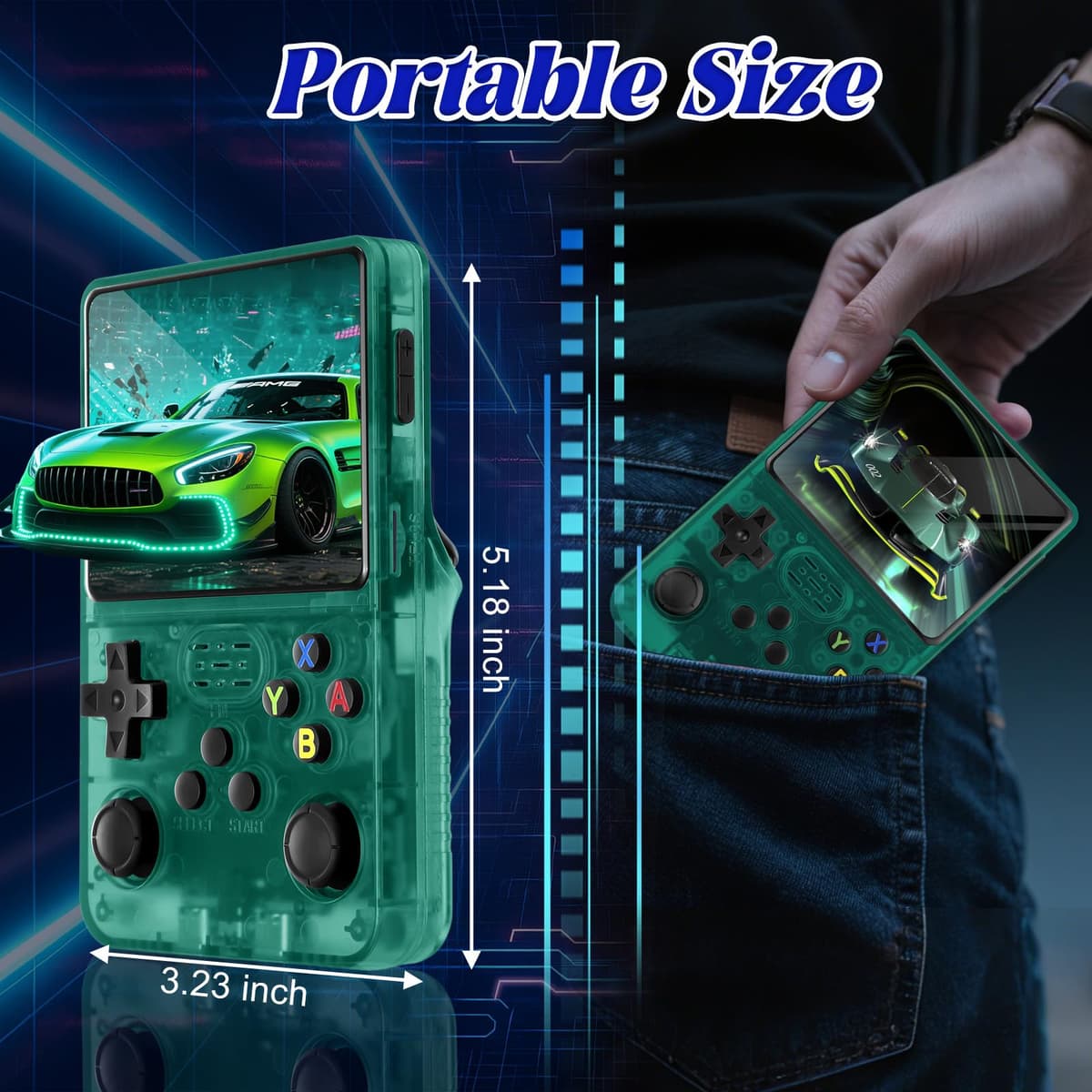 R36S Retro Handheld Video Game Console -Linux System,3000mAh Battery,3.5 Inch Screen,64G TF Card,20000+ Classic Games,Portable Game Console for Present to Give Friends for Christmas-Green — view 5