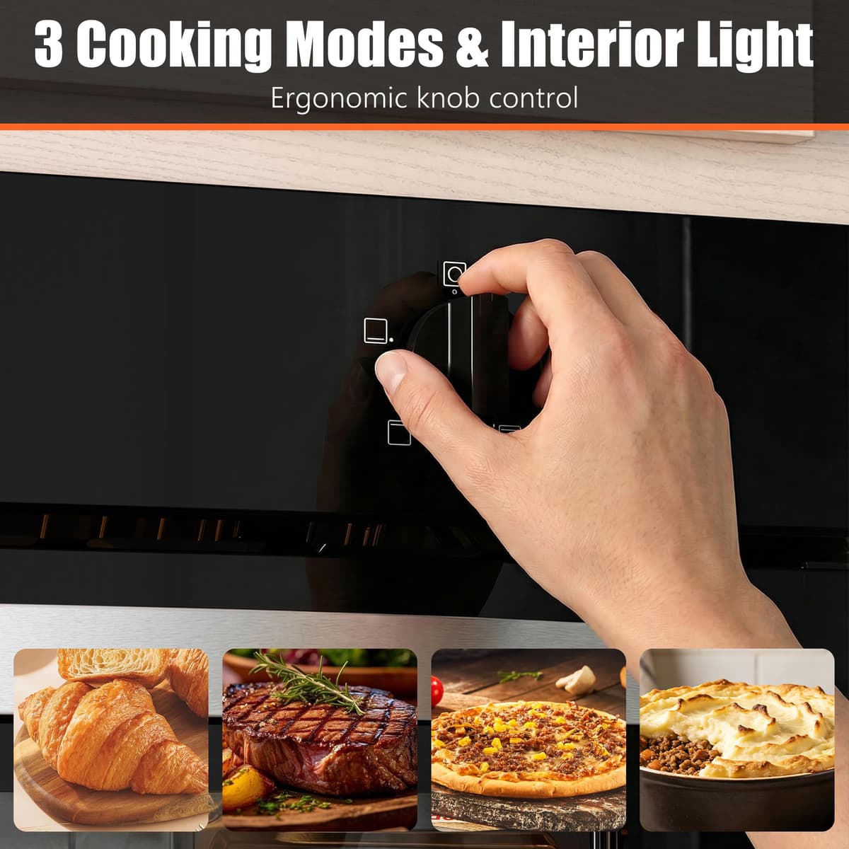 65L Built in Oven, 2000W Electric Single Oven Built in with Single Upper Tube, 4 Cooking Functions, 50℃-250℃ Knob Control, Detachable Door & Racks, Light, 6-Layer Racks — view 4
