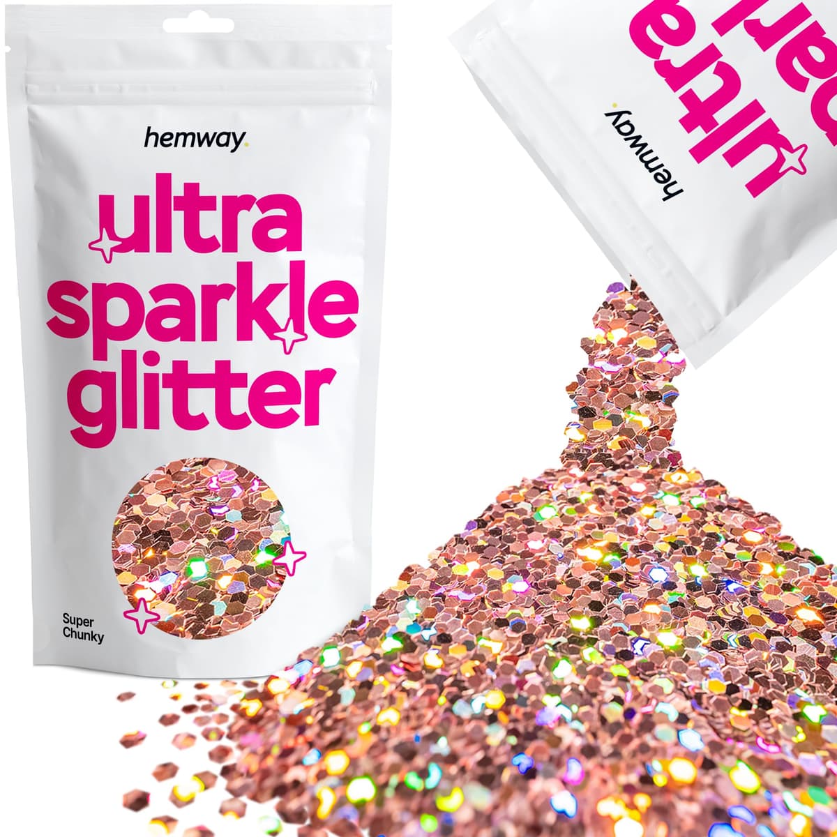 Hemway Ultra Sparkle Glitter Baby Pink Iridescent 100g Fine | Glitter for Arts & Craft, Makeup, Nail Art, Crafting, Card Making, Sparkle Decoration — view 109