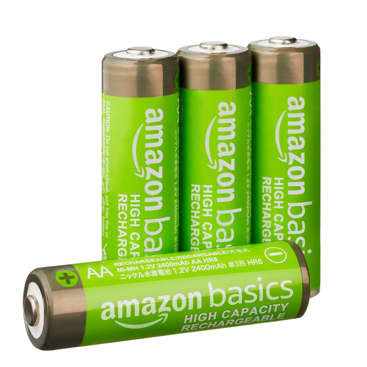 Amazon Basics paquete de 4 baterías AA NiMH recargables, 2400 mAh, 1,2 V, se recargan hasta 400 veces, precargadas