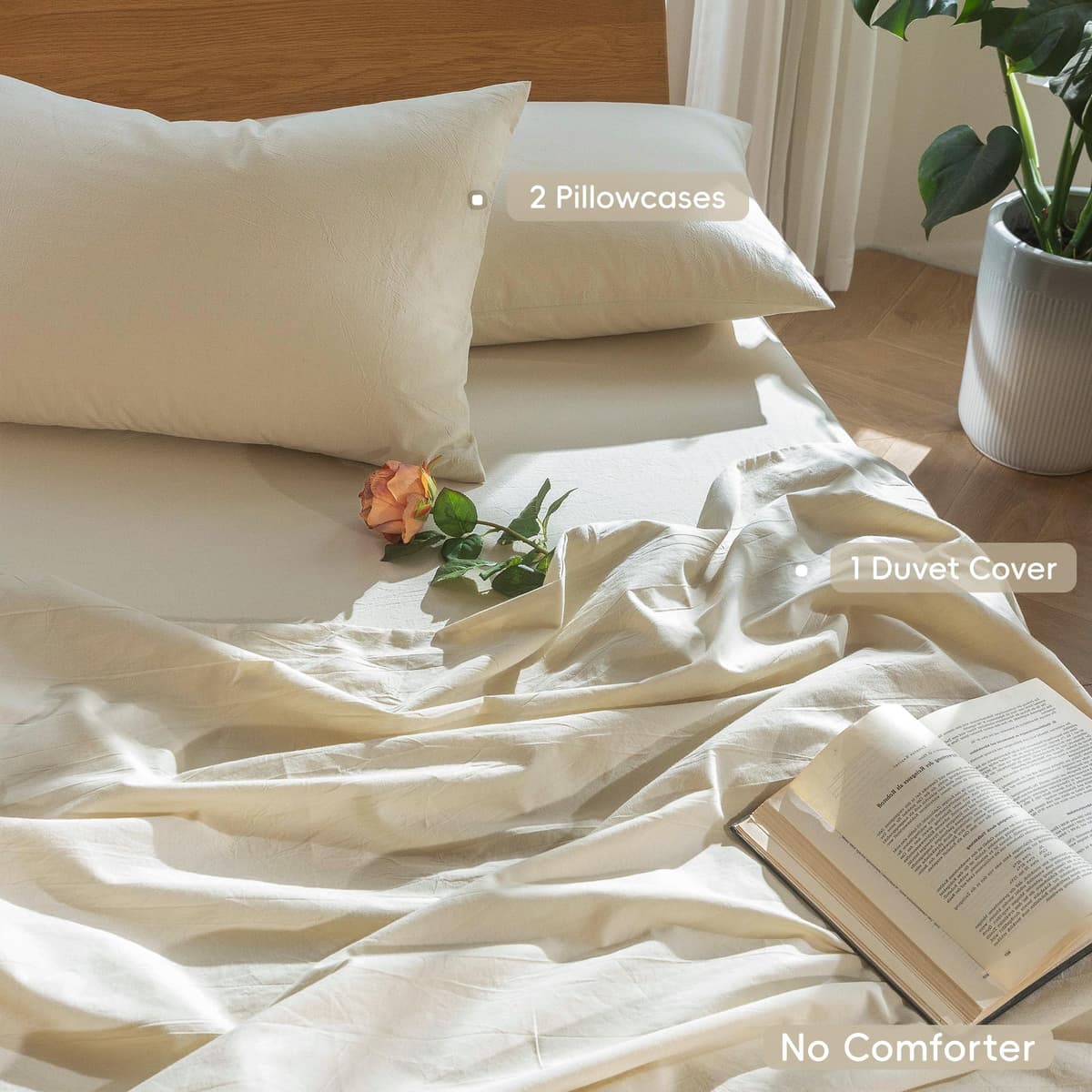 MooMee Bedding Duvet Cover Set 100% Washed Cotton Linen Like Textured Breathable Durable Soft Comfy (Tannish Linen Grey, King) — view 253