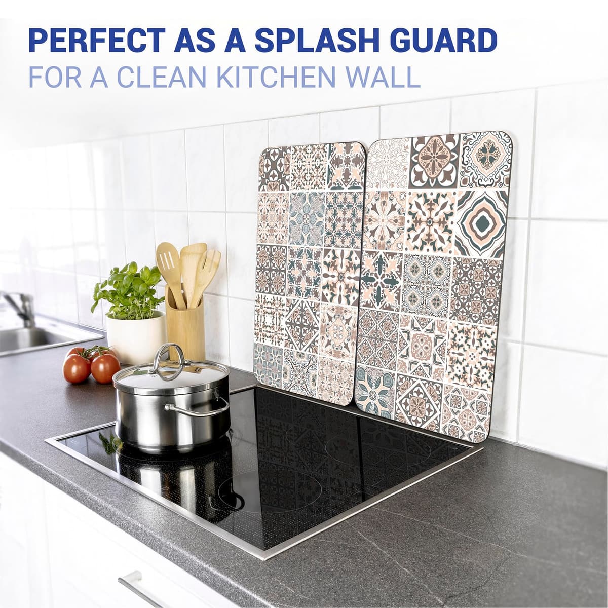 WENKO Placas protectoras para cocina Mod Azulejo, ajustable en altura para todo tipo de cocinas, tabla de cortar y protector contra salpicaduras, vidrio, 30 x 52 cm, juego de 2 — view 5