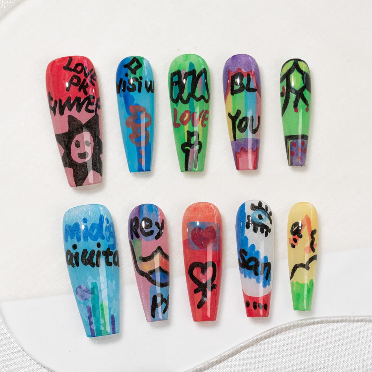Sun&Beam Nails Handmade Press On Nail Long Coffin Ballerina Pink Flower Acrylic Fake Tip 3D Design Art Charms Cute with Storage Box 10 Pcs (S) — view 71