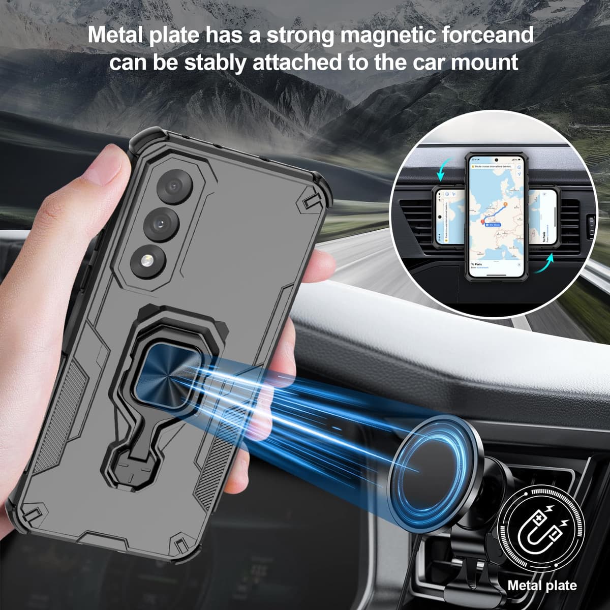 Funda para CMF Phone 2 Pro, Carcasa Antigolpes con Soporte anular metálico, Case Protectora de Grado Militar, Negro — view 760