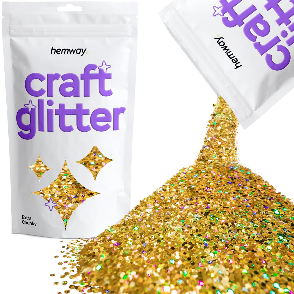 Hemway - Purpurina para manualidades, vasos, resina, epoxi, uñas, cera, álbumes de recortes, cristal, decoración de escuelas: dorado holográfico, gruesa (0,6 mm), 100 g — view 142