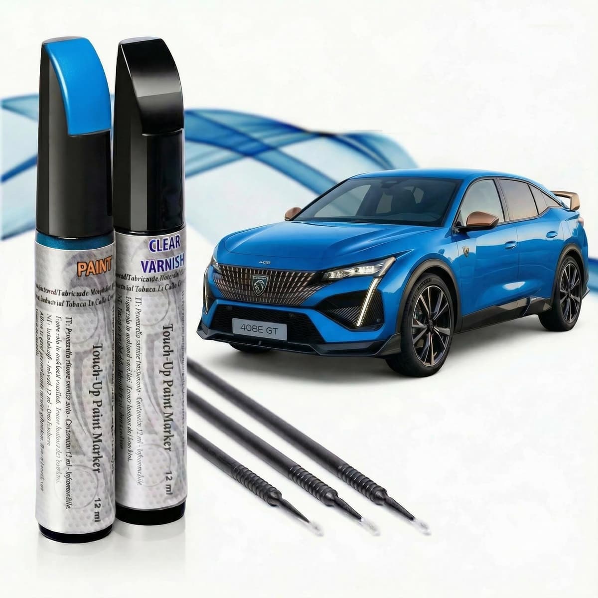 Reparador de Arañazos para Coche, Lápiz de Retoque para Automóvil, Bolígrafo Reparaarañazos, Rotulador de Reparación, 2 Piezas de Pintura de Retoque Peugeot con Base + Laca. (EKU AZUL TINTA NACARADO) — view 5