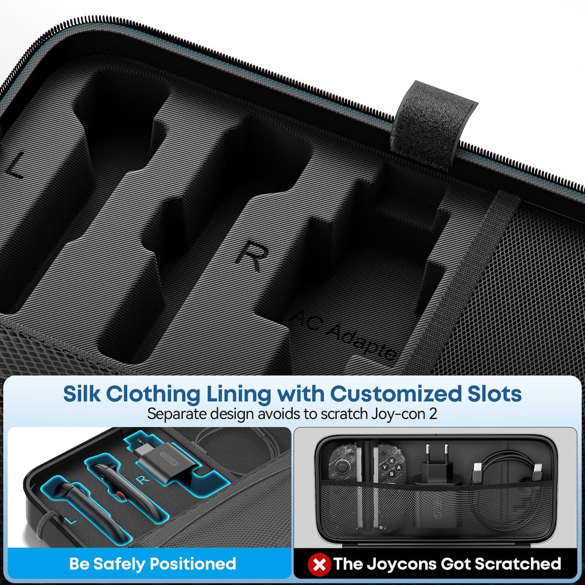 Funda para Nintendo Switch 2025, Bolsa de Transporte para Switch 2 para Joy-Con 2 y Consola, Funda de Viaje para Switch 2 para 24 Tarjetas de Juego y Accesorios, Organizador Cable y Adaptador-Negro — view 5