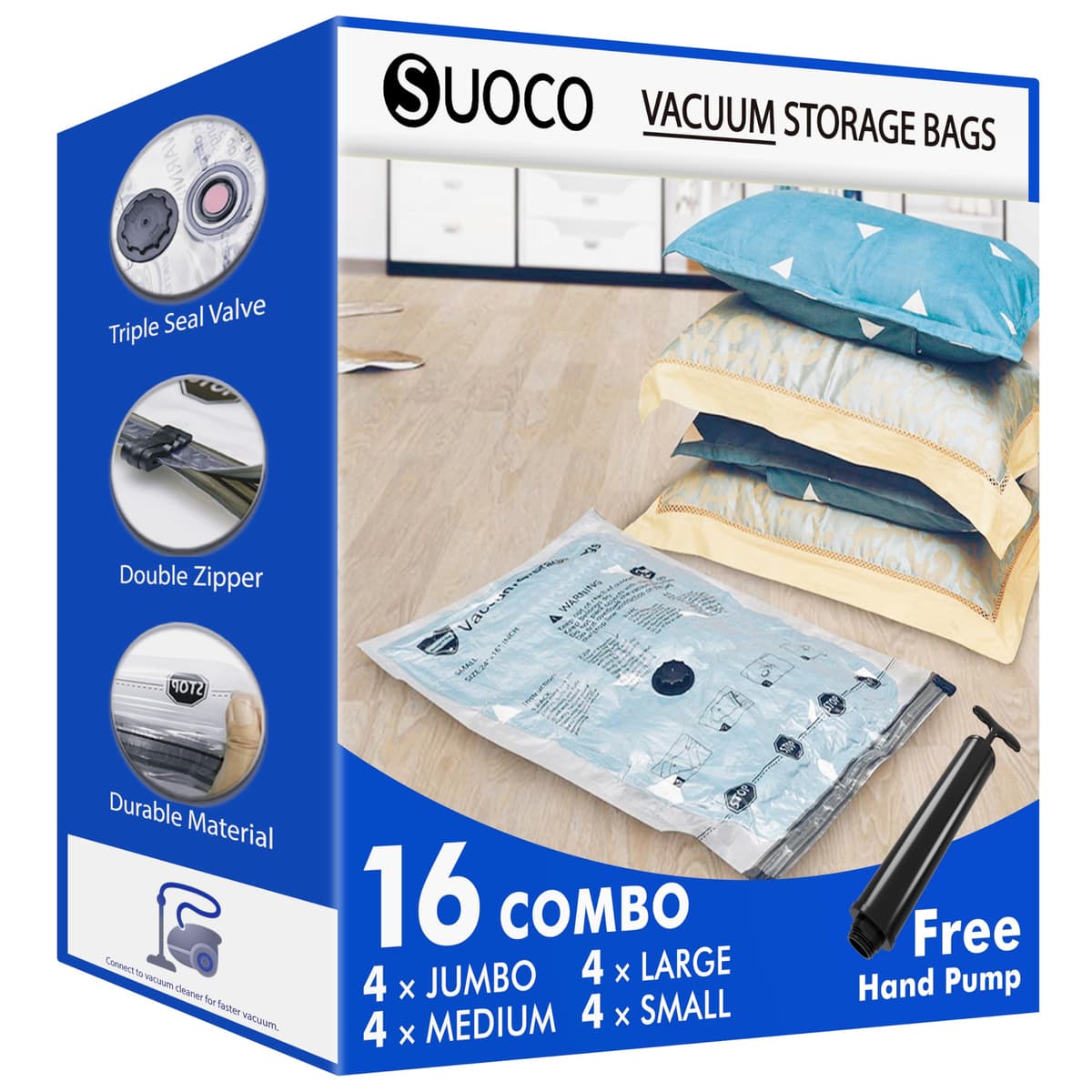 SUOCO Bolsas al Vacío Ropa, Juego de 20 Bolsas (4J + 4L + 6M + 6S) con Bomba Eléctrica, Bolsas de Almacenaje al Vacío para Ropa y Edredones, Viaje y Hogar, Resistente y Reutilizable — view 17
