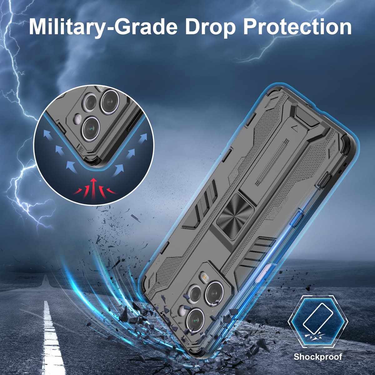 Funda para CMF Phone 2 Pro, Carcasa Antigolpes con Soporte anular metálico, Case Protectora de Grado Militar, Negro — view 142