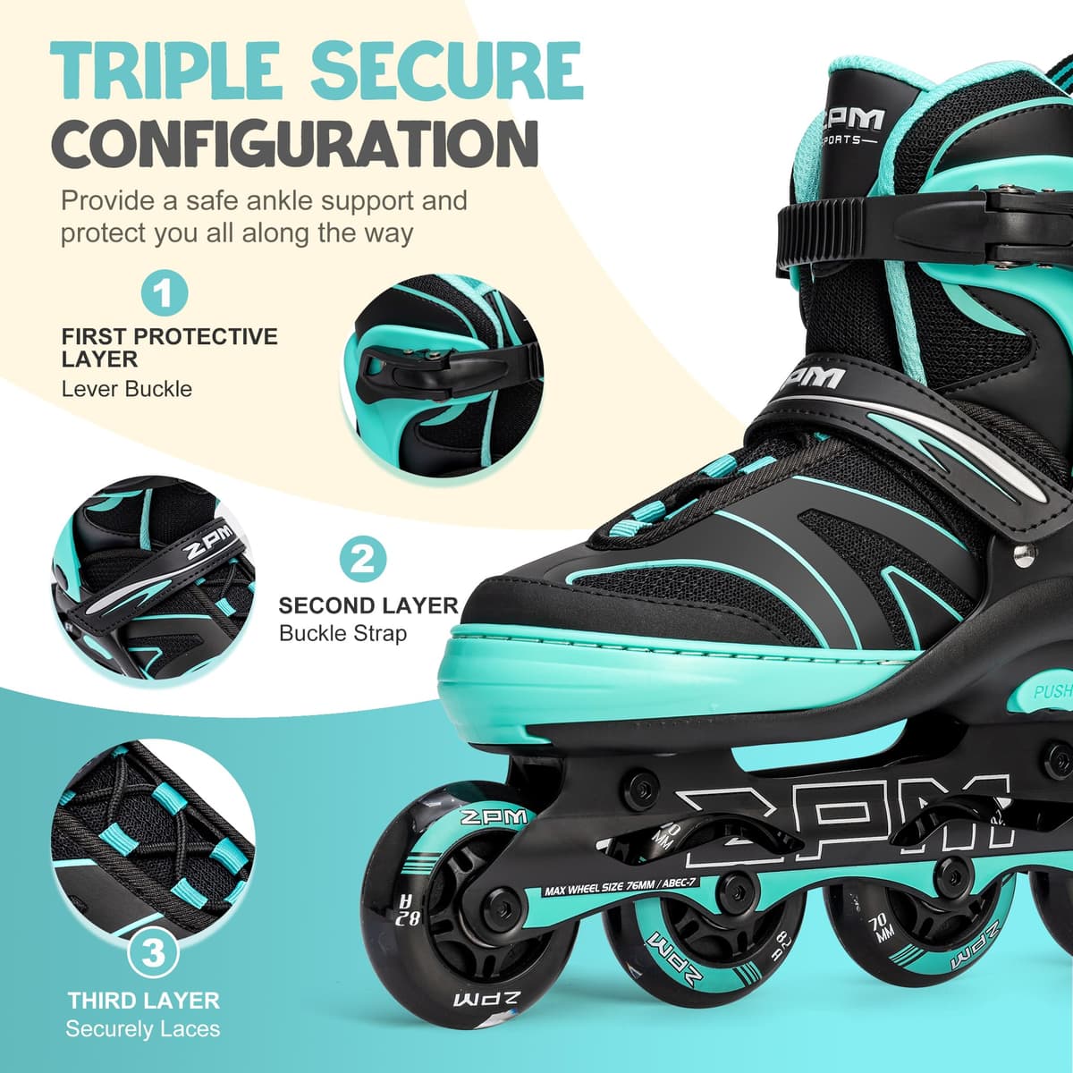 2PM SPORTS Regulable Patines en línea para Hijo para niños y niñas con Ruedas de PU 82A — view 2