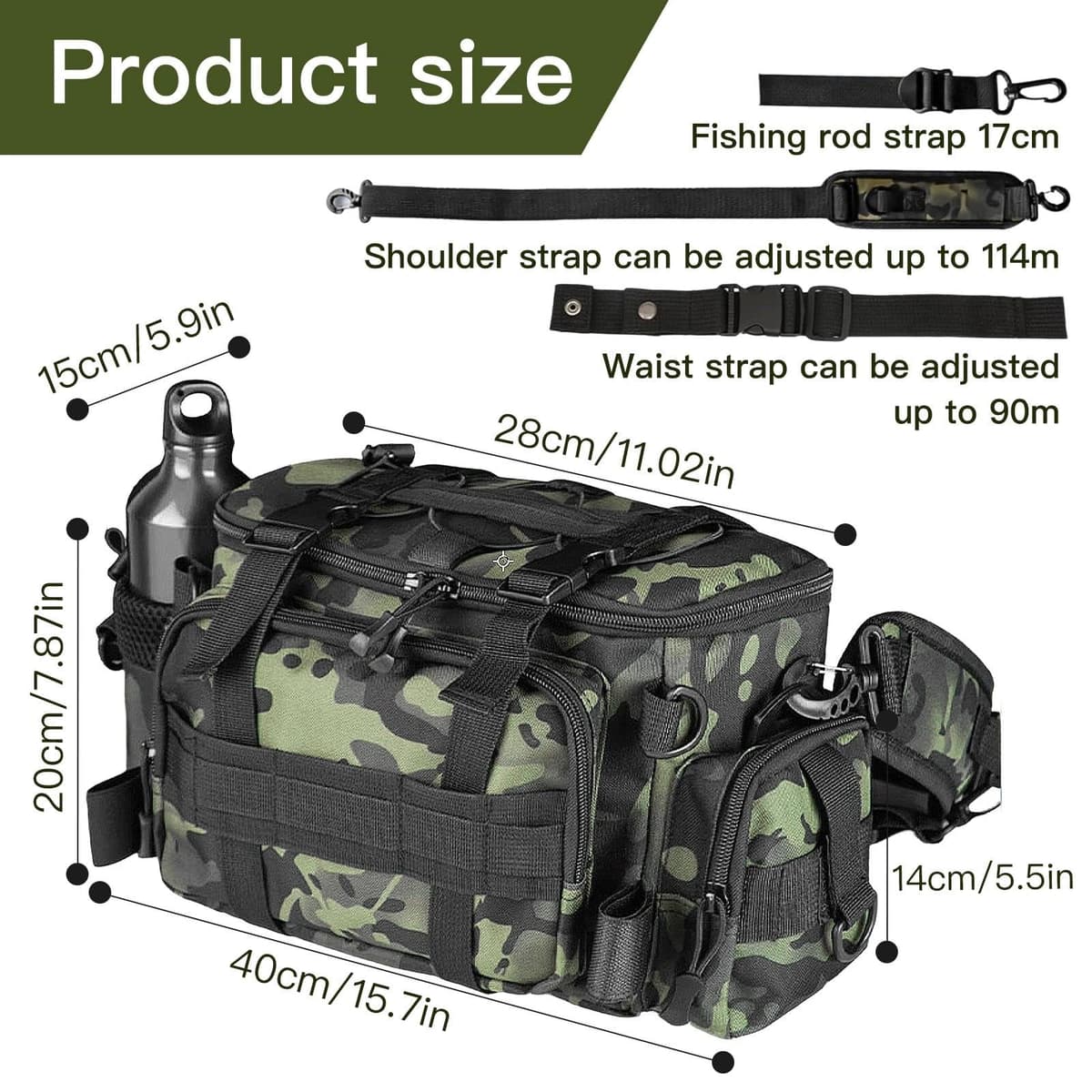 Bolsa de Pesca Gran Capacidad Bolsa de Aparejos de Pesca con Correas Ajustables Multifuncional para Equipo Accesorios y Aparejos de Pesca al Aire Libre — view 2
