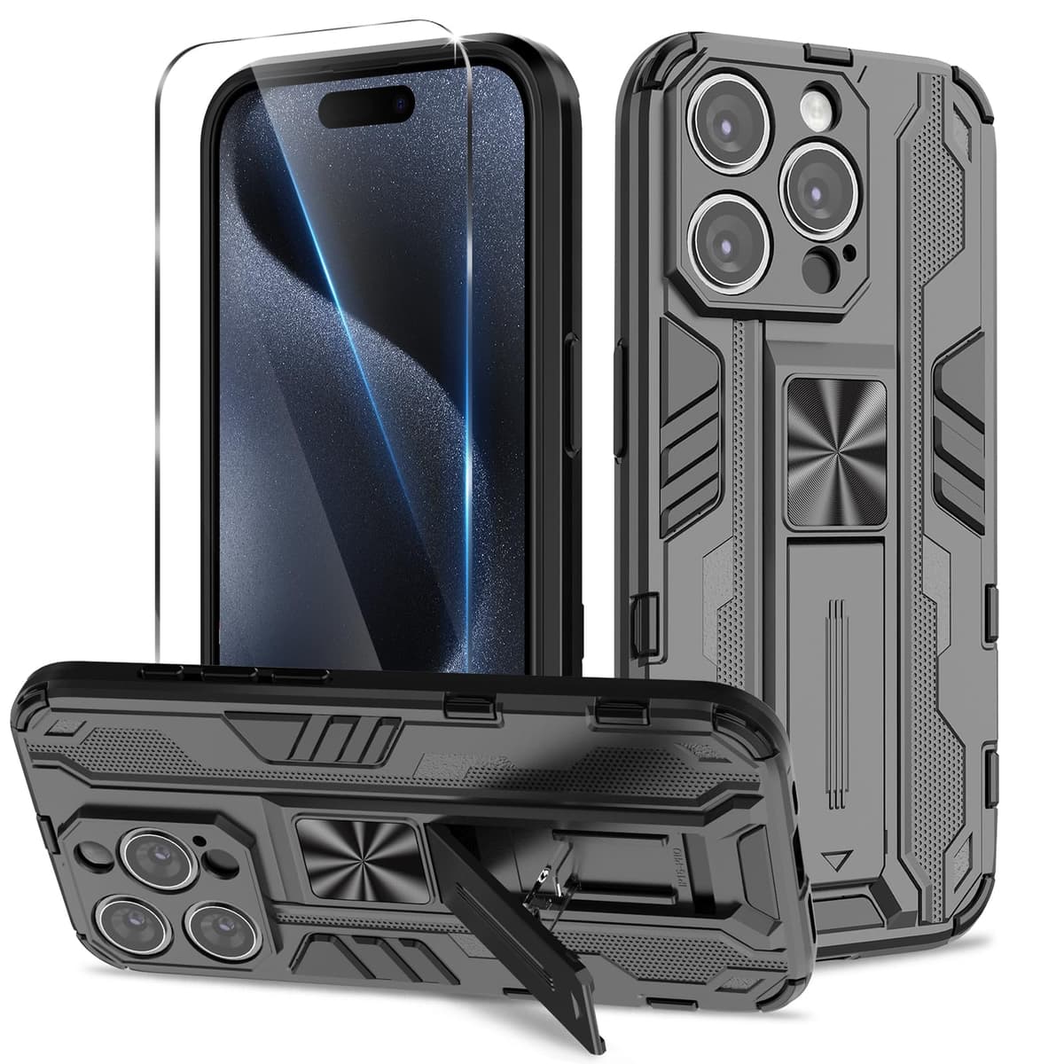 Funda para CMF Phone 2 Pro, Carcasa Antigolpes con Soporte anular metálico, Case Protectora de Grado Militar, Negro — view 1418