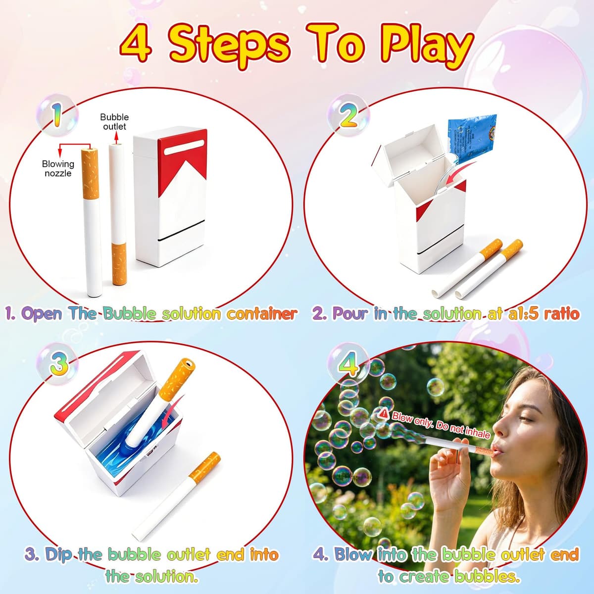 Cigarro Burbujas, Realista Cigarrillos de Burbujas para Mujeres y Hombres, Bubble Cigarette | Soplador de Burbujas con 1 Bolsa de Líquido para Burbujas para Regalos para Fiestas — view 3