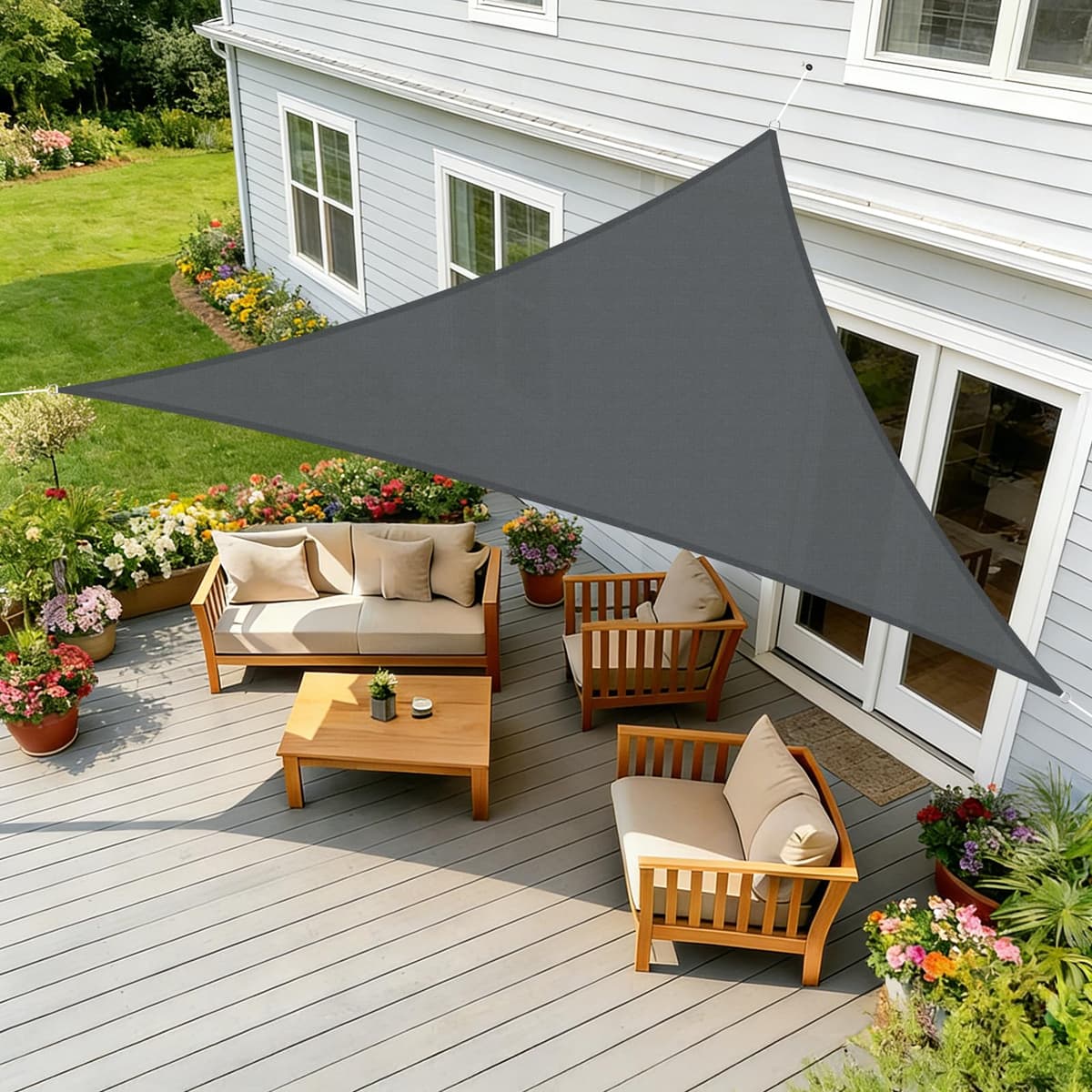 HENG FENG Toldo Vela de Sombra Rectangular 4x5m, PES 160 g/m² Impermeable, 95% Bloqueo UV, para Exterior en Terraza, Jardín, Patio - Incluye Cuerda de Fijación - Beige — view 15
