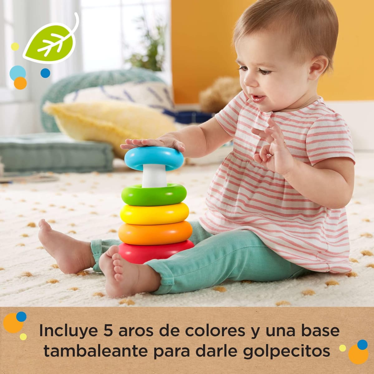 Fisher-Price Pirámide de aros Eco Juguete a base de plantas, para bebés +6 meses (Mattel HPY92) — view 4
