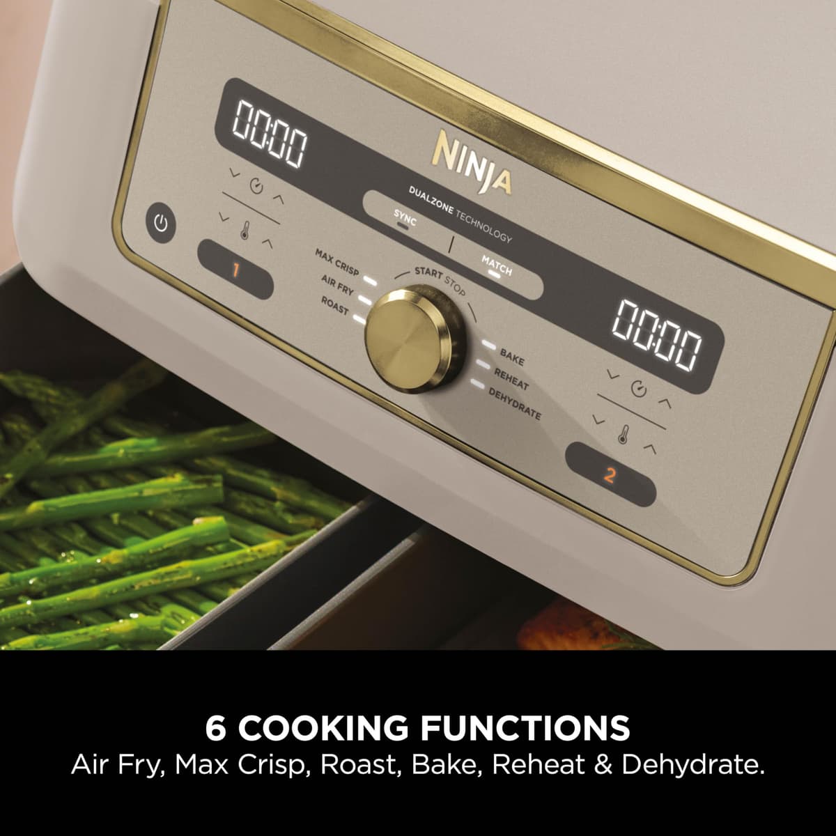 Ninja MAX Dual Zone Digital Air Fryer, 2 Drawers, 9.5L, 6-in-1, Uses No Oil, Air Fry, Max Crisp, Roast, Bake, Reheat, Dehydrate, Non-Stick, Dishwasher Safe Baskets, Stone Gold DZ400UKSTGD — view 5