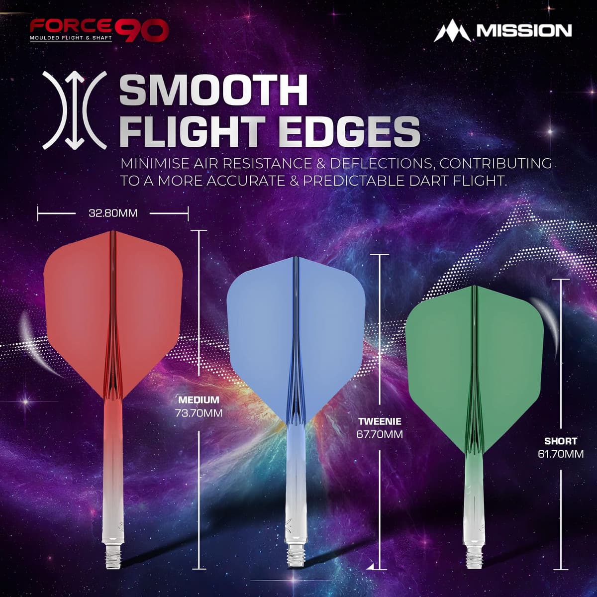 Mission Darts Force 90 | Sistema integrado de vuelo y eje de dardos moldeado de precisión, paquete de 3 plumas y tallos combinados profesionales altamente duraderos 2 en 1 | Estándar n.º 6 — view 4