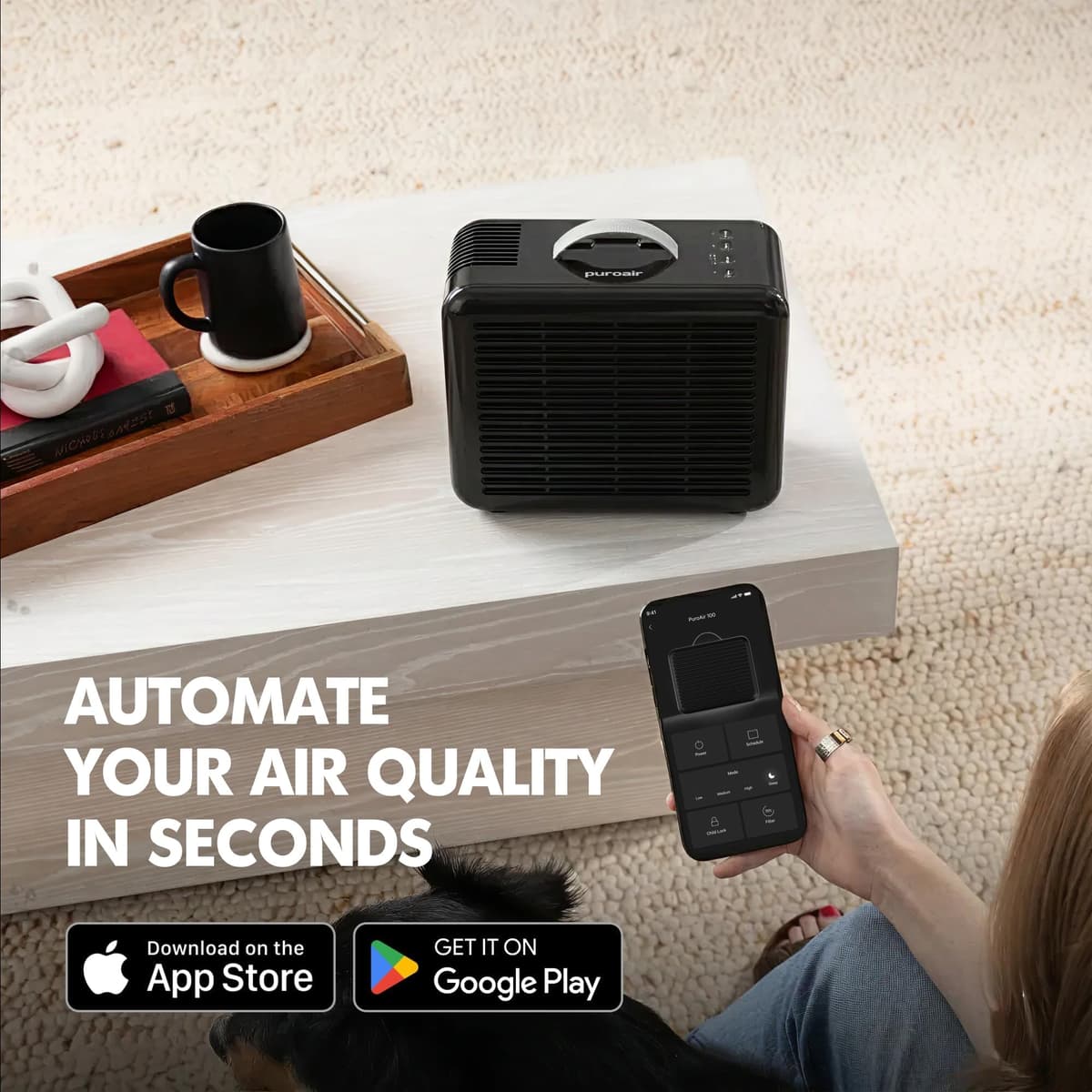 PuroAir Air Purifier 100i Smart HEPA Air Purifiers for Home Pets - Portable Small Air Purifier Filters up to 550 Ft² of Pollutants, Smoke, Pollen, Dust - Room Air Purifiers for Bedroom, Baby, Office — view 7