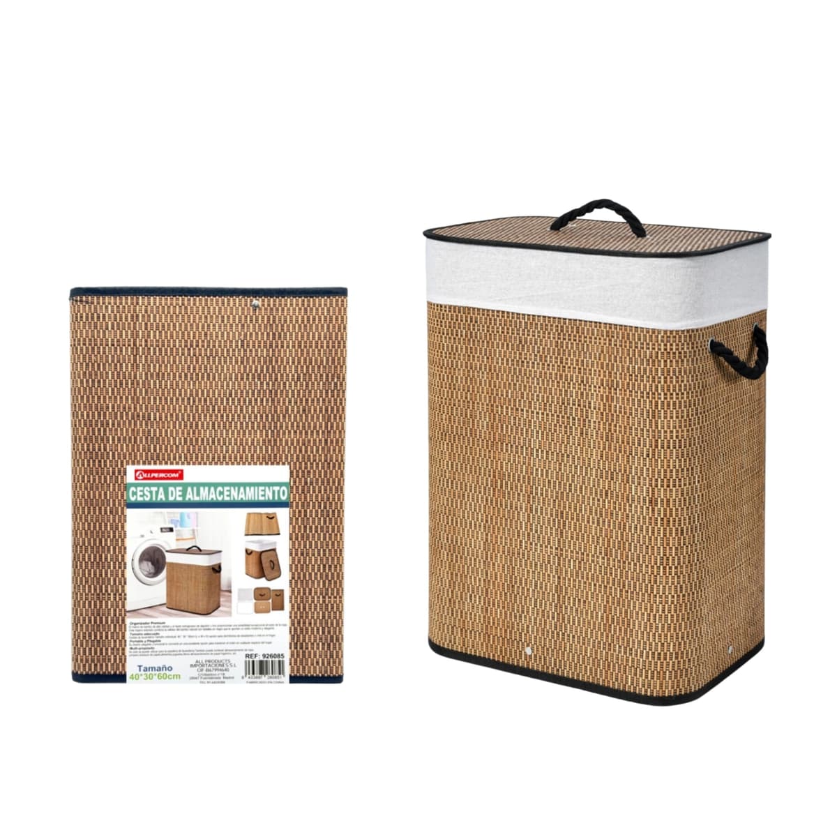 Weida Cesto de la Ropa Sucia de Bambú | Con Tapa y Asas Plegable | Bolsa Extraíble y Lavable | Diseño Natural | Para baño o Dormitorio | Color Marrón Oscuro Bambú (60cm-40cm-30cm Rectangular)