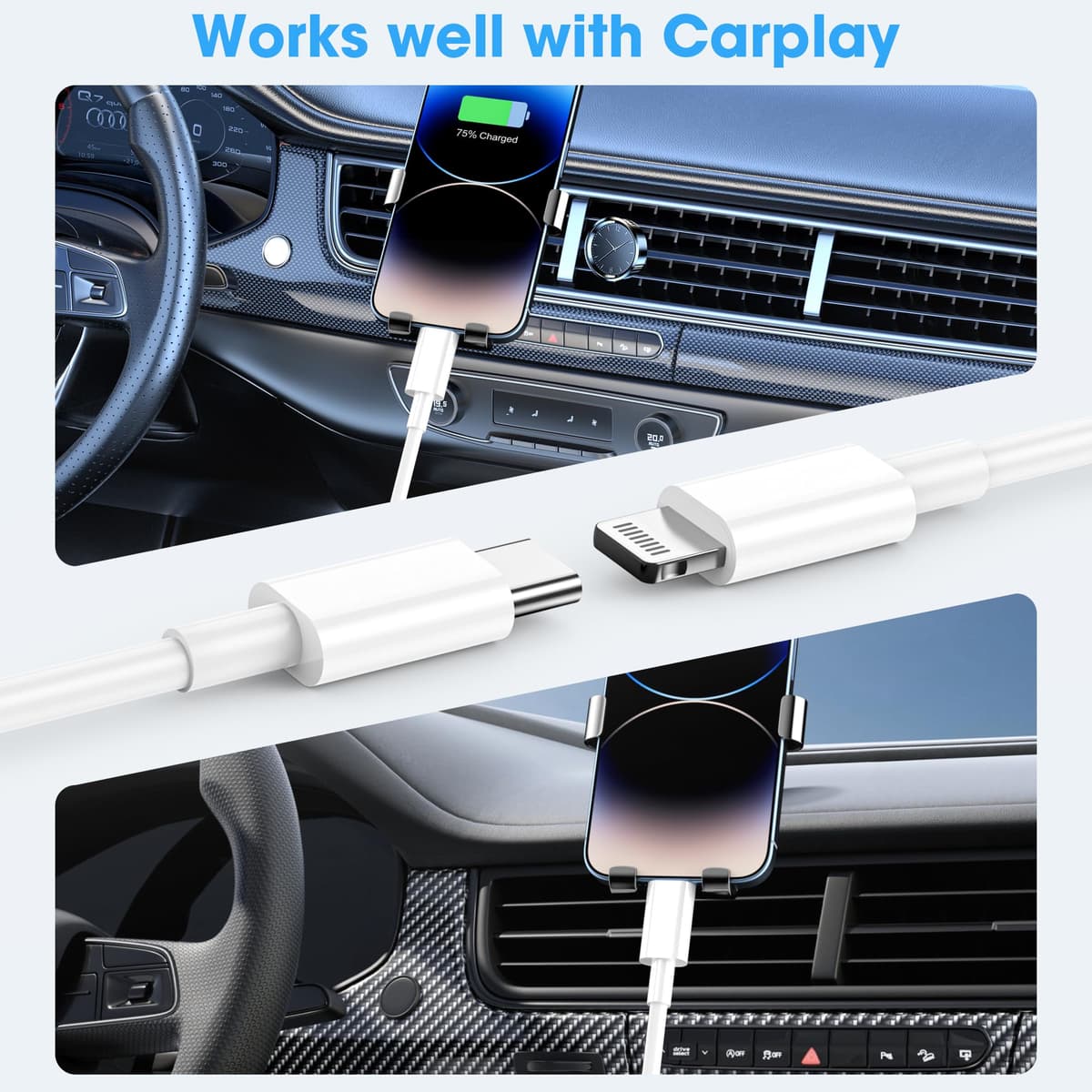 USB C to Lightning Cable 2Pack 1M +2M MFi Certified, Fast Charging USB C iPhone Charger Cable Lead for Apple iPhone 14 13 12 11 Pro Max X XR XS 8 Plus, for iPad- Type C to Lightning Cable — view 3