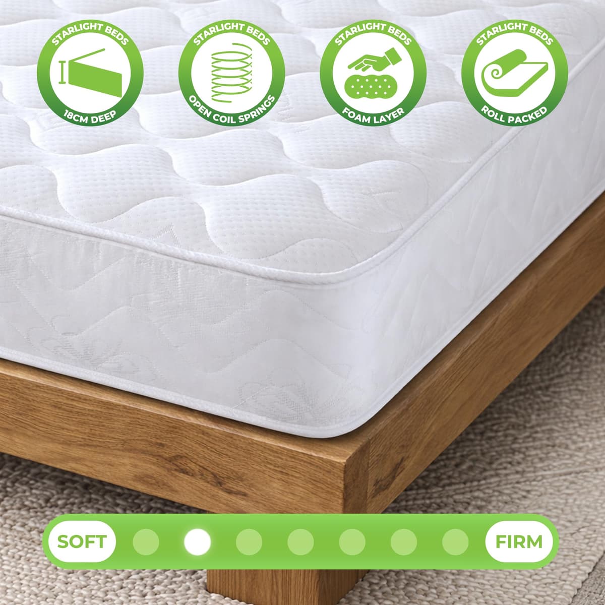 Starlight Beds Single Mattress – Memory Foam Mattress with Springs, Maximum Value, 18cm Deep, Plush, White,(90cm x 190cm) — view 4