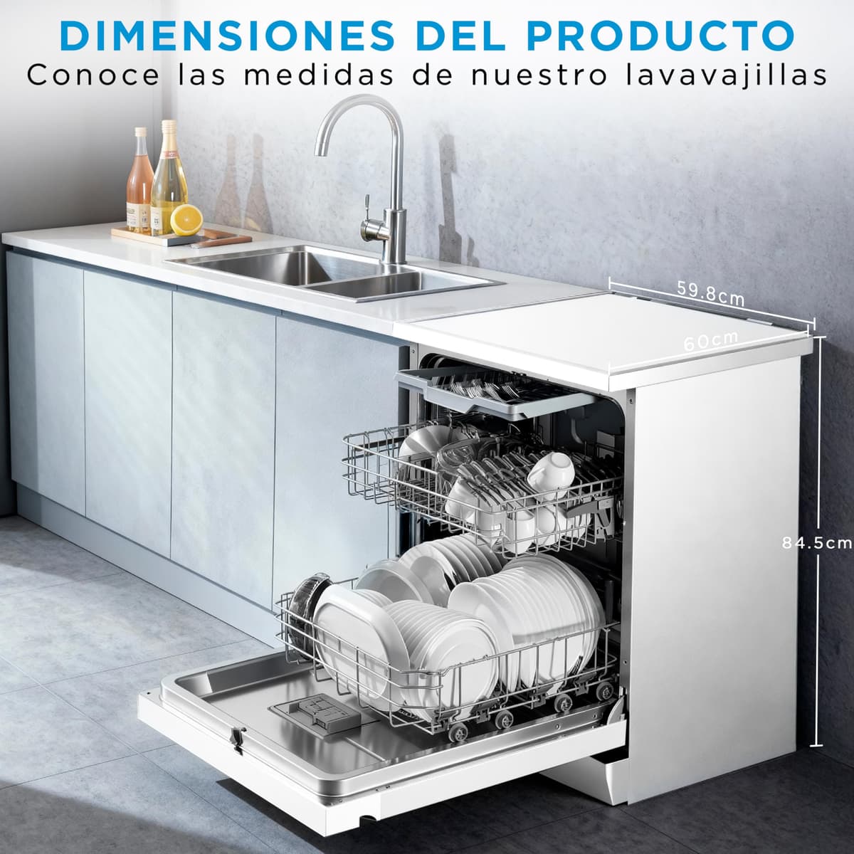 Midea Lavavajillas 60 cm+++ Blanco para 14 servicios - Lavaplatos libre instalación - Compacto con 10 Programas de Lavado integrable - Filtro Antibacterias y Programación Horaria Nuevo Modelo — view 4