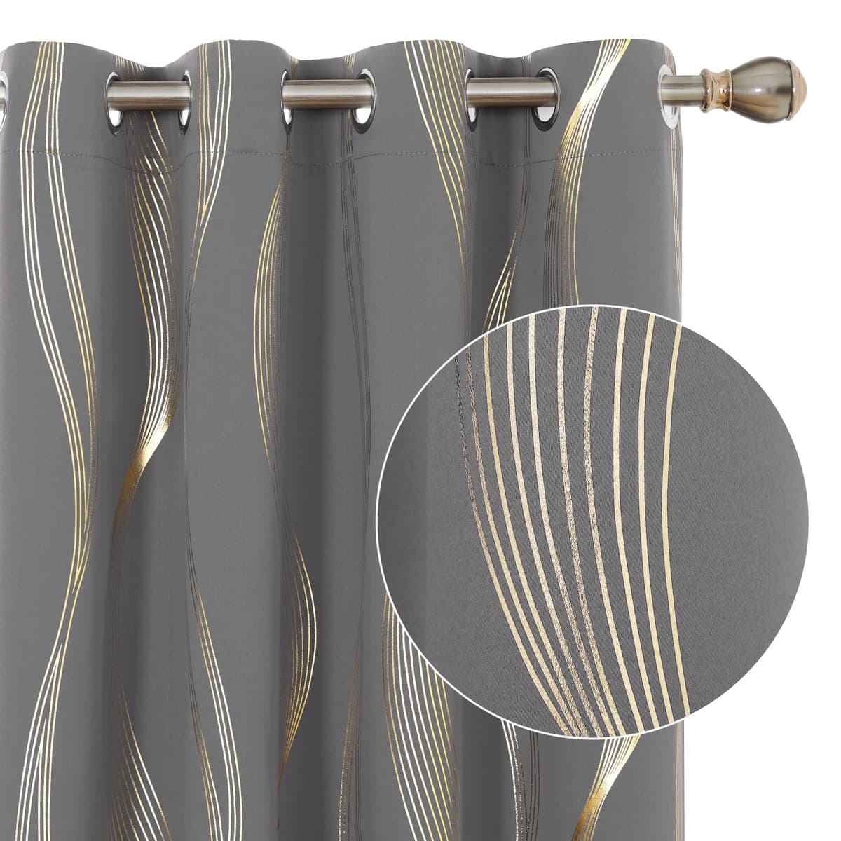 Deconovo Grey Blackout Curtains for Living Room 72 Drop Silver Wave Line Foil Printed Blackout Curtains Thermal Insulated Curtains Eyelet Curtains for Baby Nursery 46 x 72 Inch Light Grey Two Panels — view 28