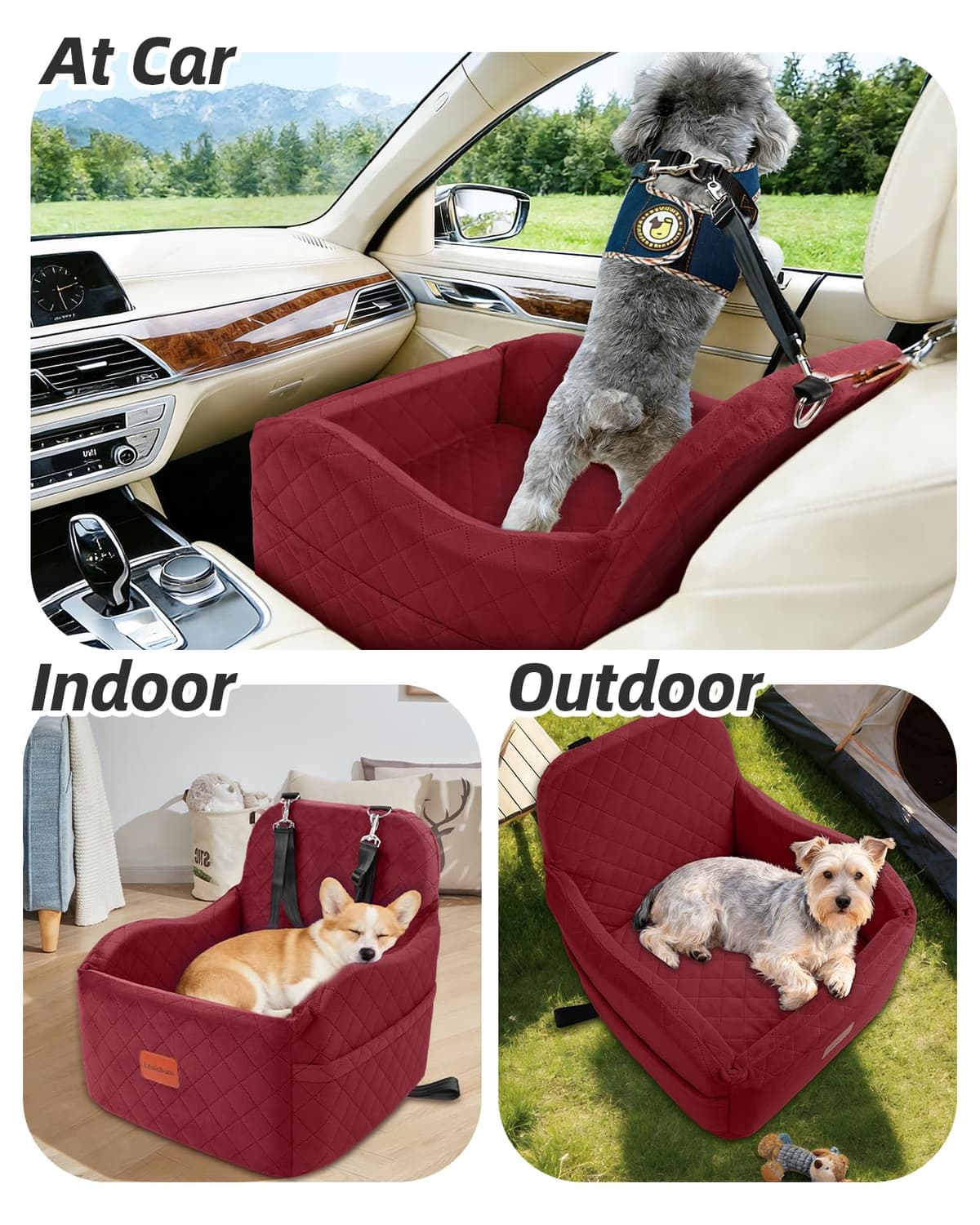 Lealchum Dog Booster Car Seat for Small Dogs,Puppy Portable Car Seat with Elevated Buttom,Fully Detachable and Washable Pet Cars Seat with Storage Pockets,Easy to Install (Red, Medium) — view 4