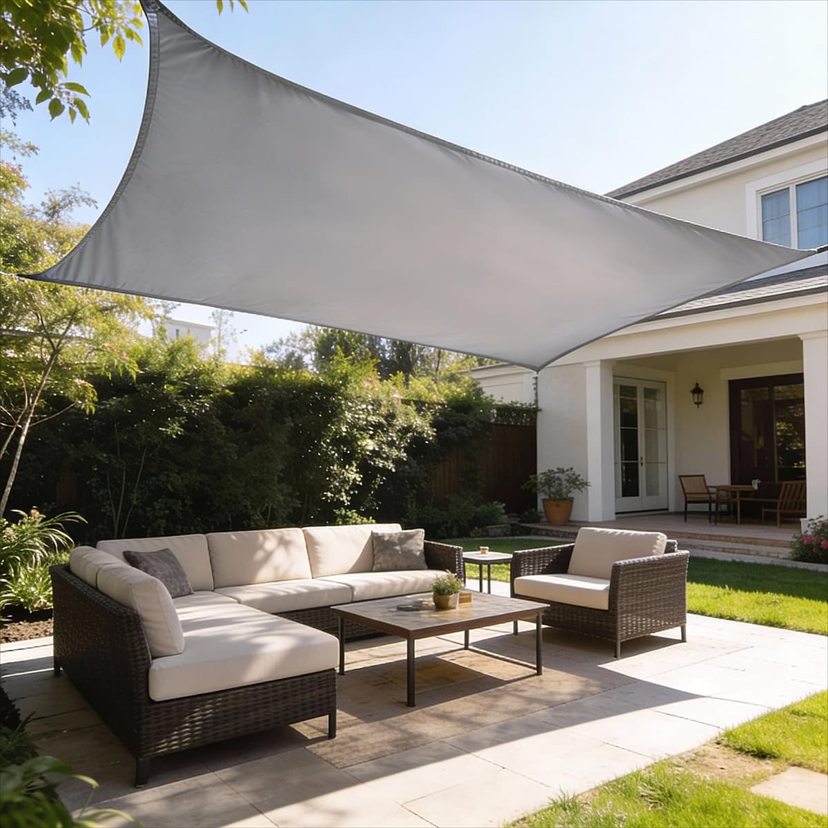 HAIKUS Toldo Vela de Sombra Impermeable Rectangular 4x5m Protección UV PES, Toldos para Patio Exterior Jardín Terraza - Gris — view 9