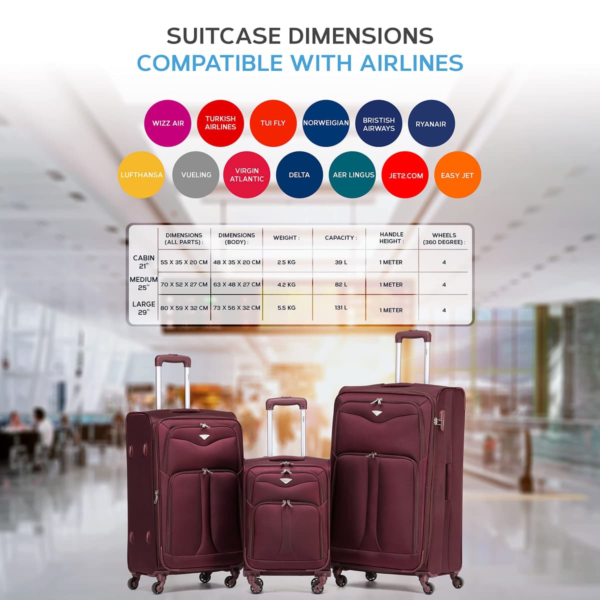Flight Knight Lightweight 4 Wheel 800D Soft Case Suitcases Anti Crack Cabin & Hold Luggage Options Approved for Over 100 Airlines Including easyJet, BA & Many More! — view 3