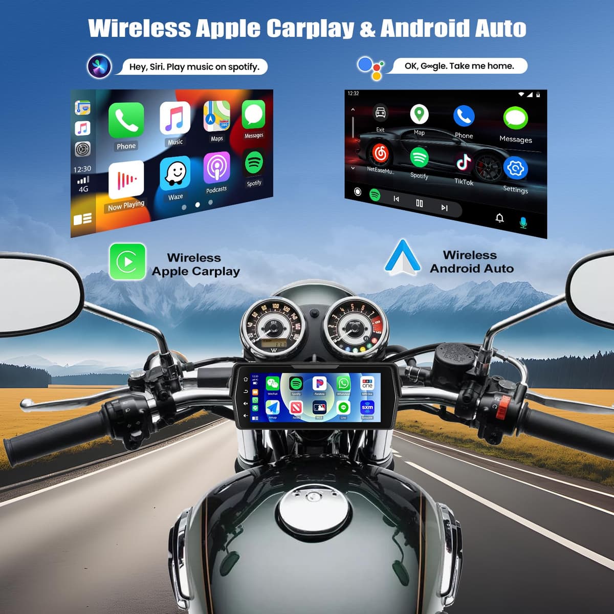 CAMECHO 2025 Moto Carplay con Dual-Kameras Wireless CarPlay y Android Auto Inalámbrico, Moto Pantalla 6.86" HD IP67 Impermeablepara Motocicletas con DVR/Bluetooth/EQ — view 2