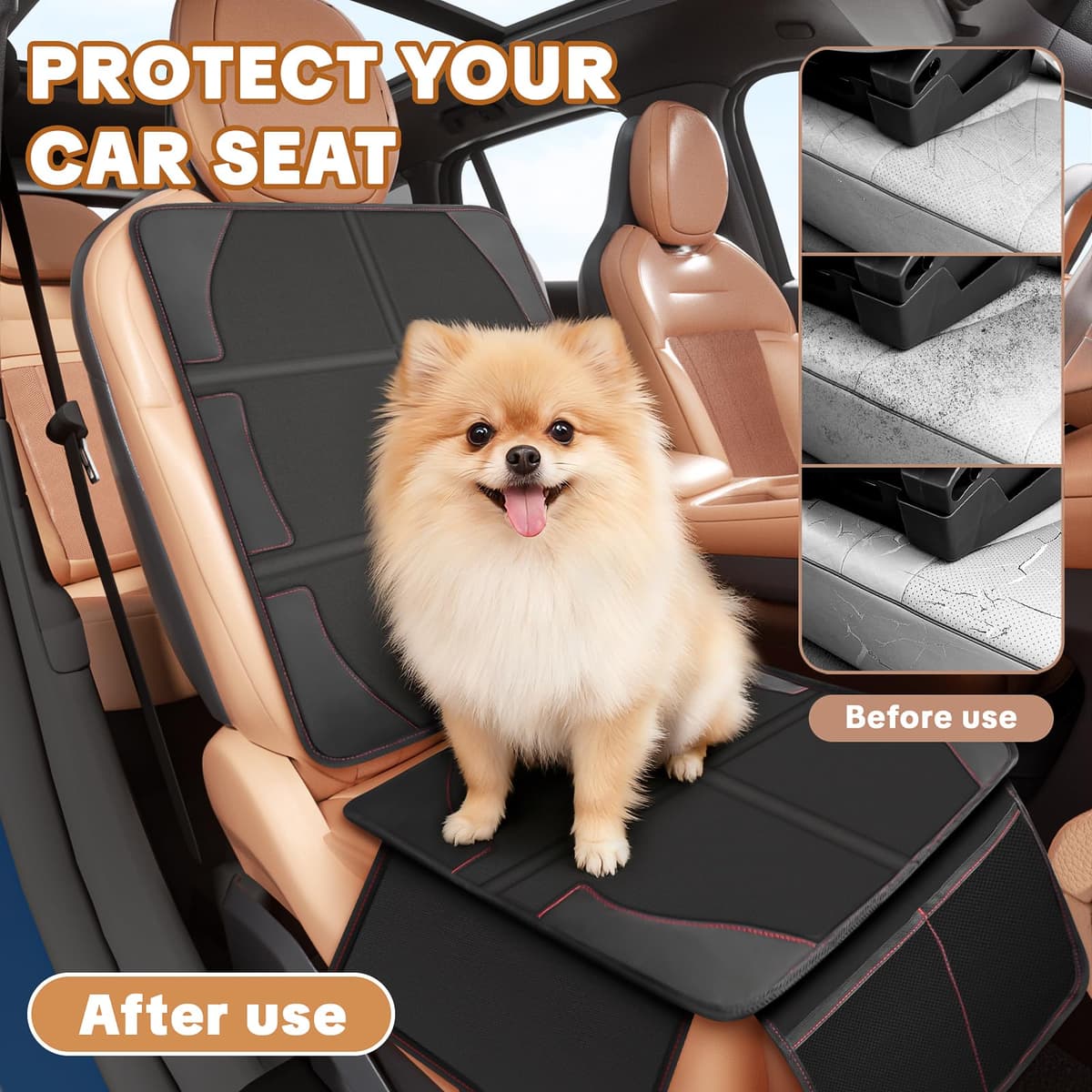 NWOUIIAY Protector de Asiento para Coche Impermeable Antideslizante con Bolsillos para los Asientos de Coche de Bebé Fácil de Limpiar y Arreglar Negro — view 3