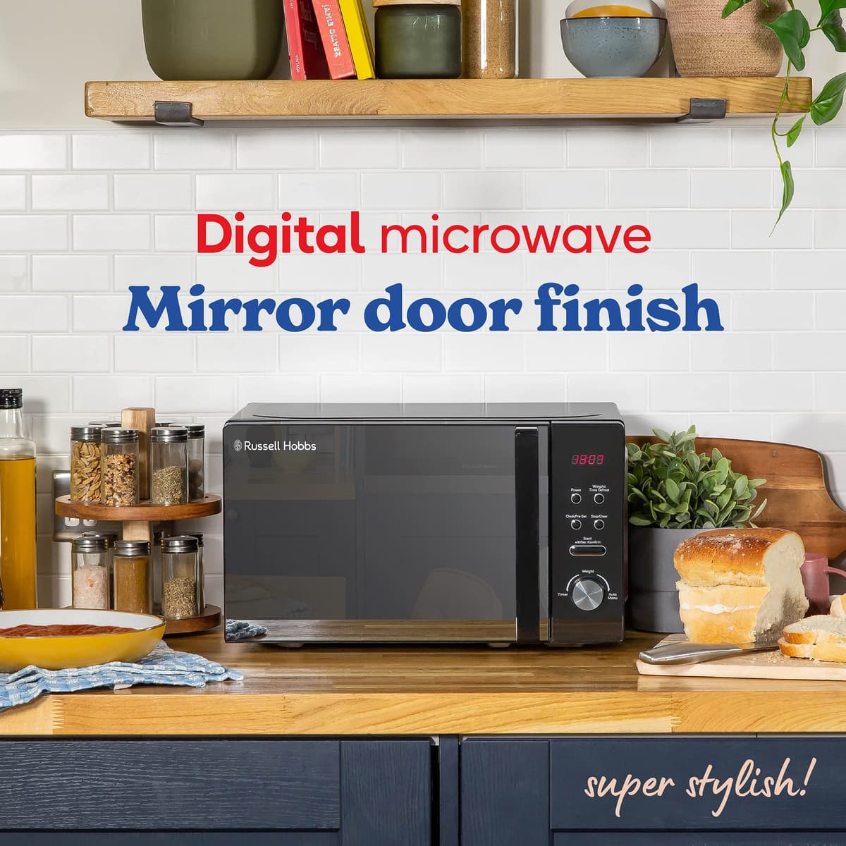 Russell Hobbs RHM2076B 20 Litre 800 W Black Digital Solo Microwave with 5 Power Levels, Automatic Defrost, 8 Auto Cook Menus, Clock and Timer, Easy Clean — view 3