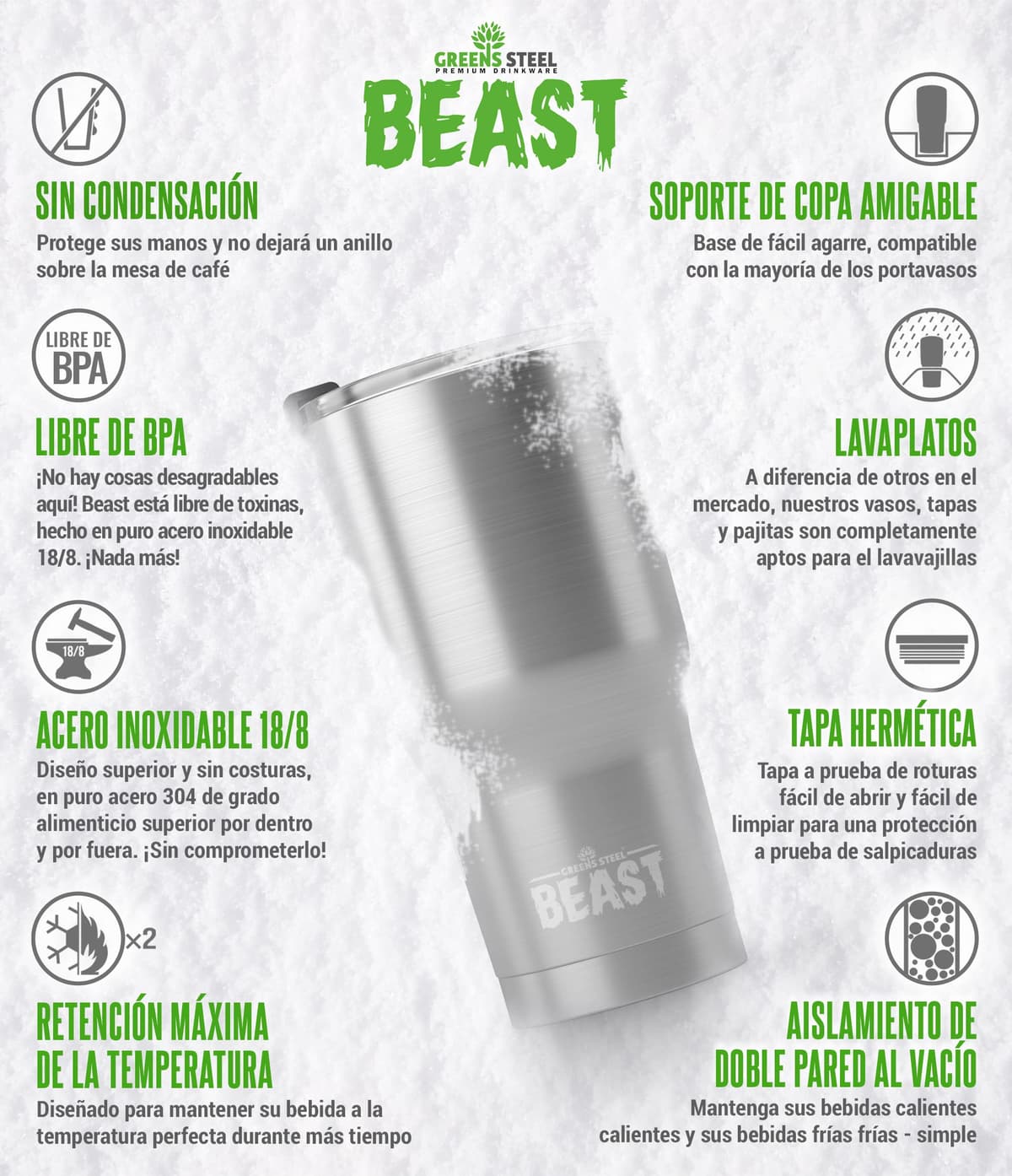 Greens Steel Beast Tumbler – 550 ml (20 oz), Coral | Vaso de acero inoxidable reutilizable con aislamiento al vacío | con 2 pajitas y cepillo de limpieza | Termo de viaje de doble pared — view 4