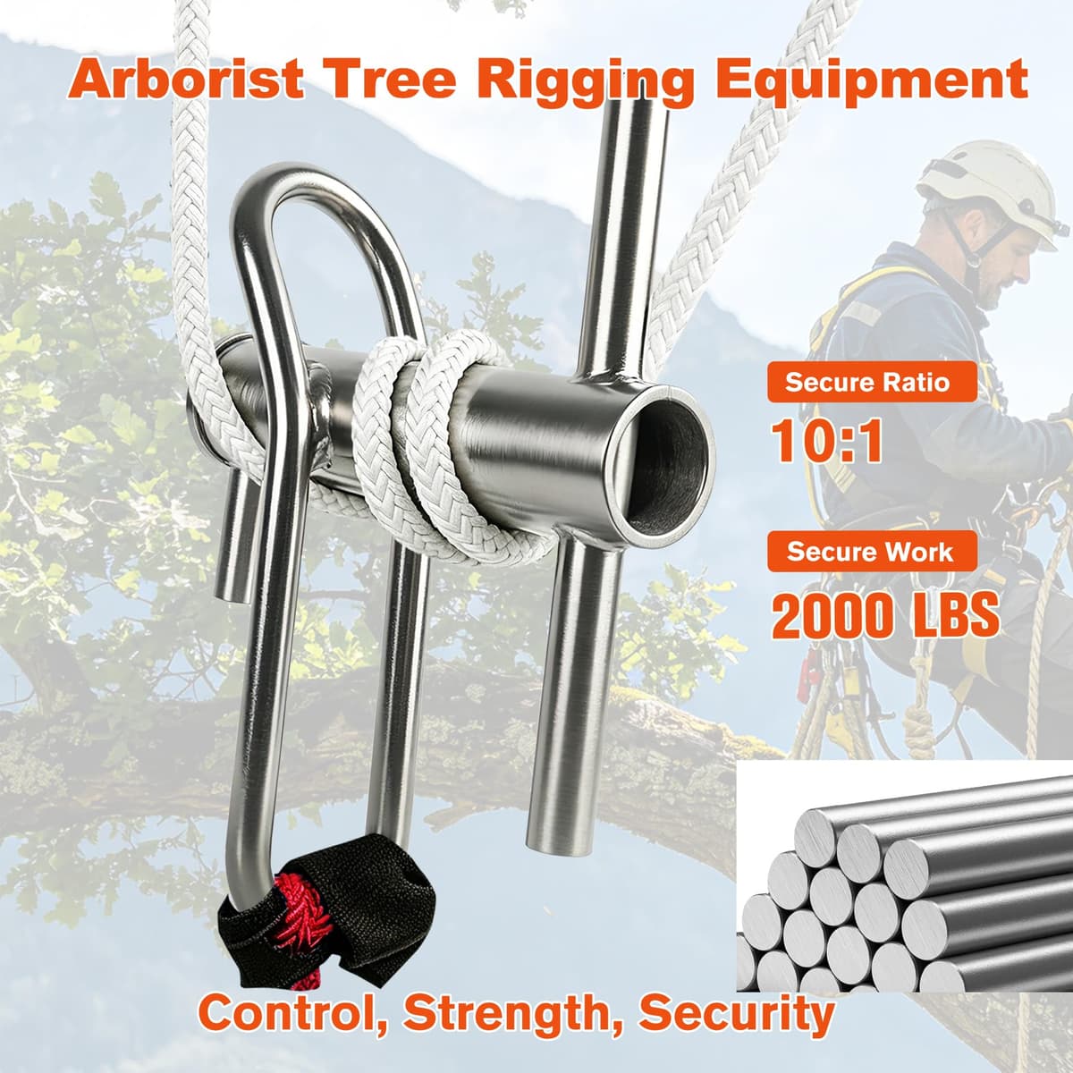 Port-A-Wrap, portawrap mediano de acero inoxidable resistente para trabajo en árboles, equipo de aparejo de árboles arborista se adapta a cuerdas de diámetro múltiple de 1/2 pulgada 9/16 — view 2