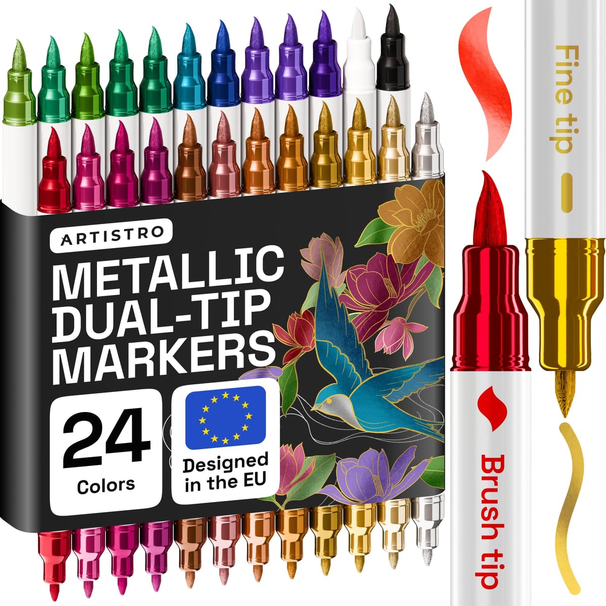 ARTISTRO 5 Black Acrylic Paint Pens – Dual Tip (Brush & Fine) Markers for Fabric, Canvas, Rock, Glass, Wood – Calligraphy, Scrapbook Supplies DIY & Gift for Kids, Teens - Art Set — view 17