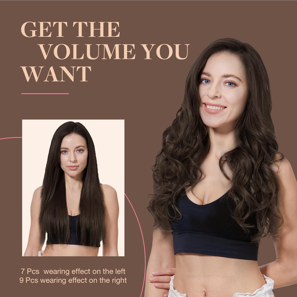 GOO GOO Clip in Hair Extensions Human Hair, 18inch 150g 9Pcs, #2 Dark Brown, Hair extensions for women, Human Hair Extensions Clip in — view 137