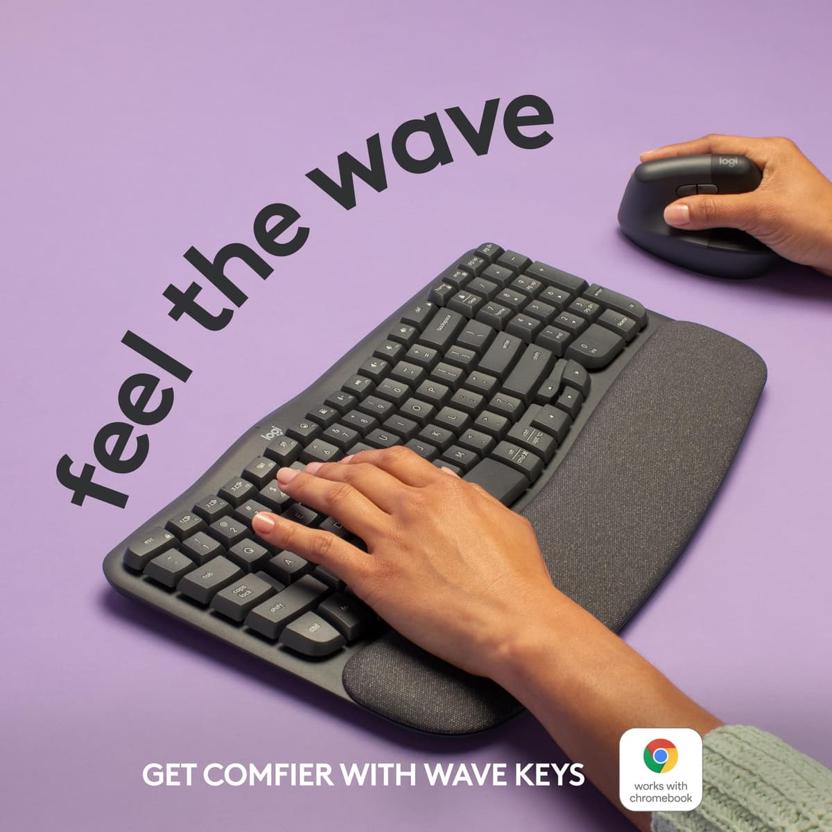 Logitech Wave Keys Wireless Ergonomic Keyboard with Cushioned Palm Rest, Comfortable Natural Typing, Easy-Switch, Bluetooth, Logi Bolt Receiver, for Multi-OS, Windows/Mac, UK English QWERTY - Graphite — view 2