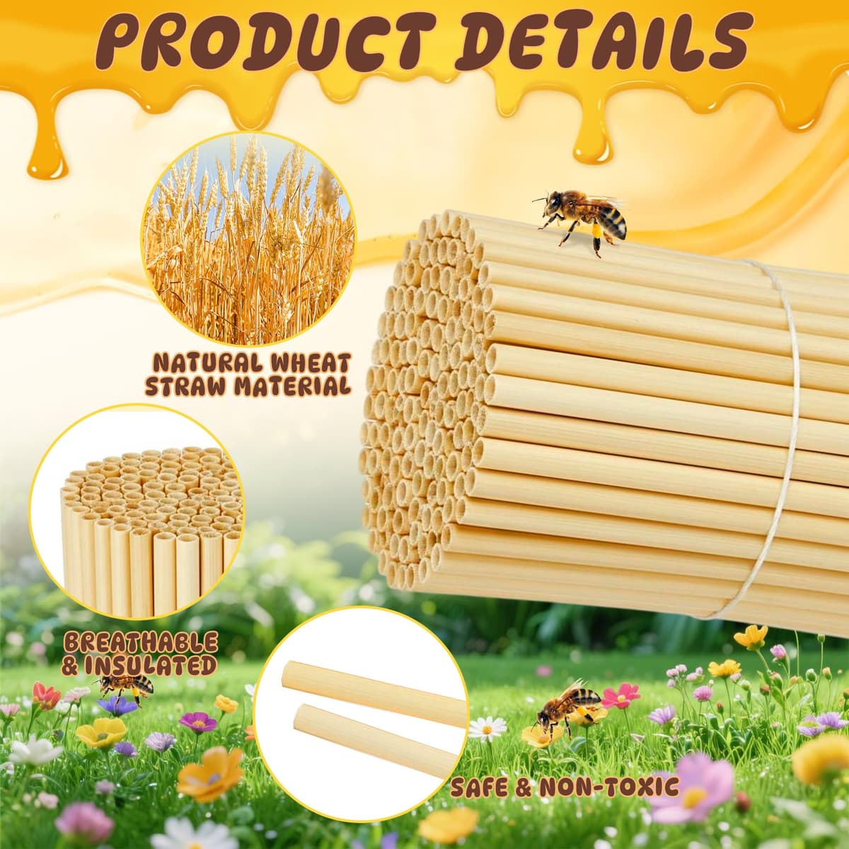 300 Piezas Tubos Nidos para Hotel de Insectos, 14-14.6 CM de Largo Diámetro 3-4 MM, Tubo para Nido de Abejas, Material Insectos Anidación para Hotel de Abejas, Casa de Abejas — view 3