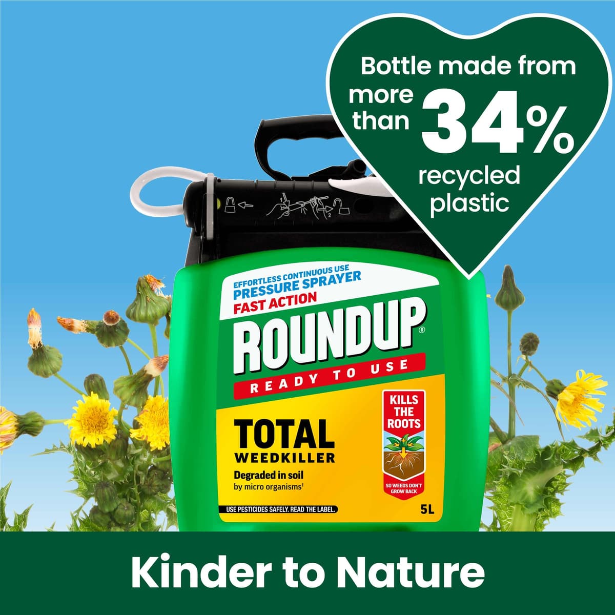 Roundup Fast Action Weedkiller Pump 'N Go Spray – 5L Ready-to-Use Glyphosate Formula – Kills Weeds & Roots with Visible Results in 1-2 Days – Refillable Pressure Sprayer with Extendable Lance — view 5