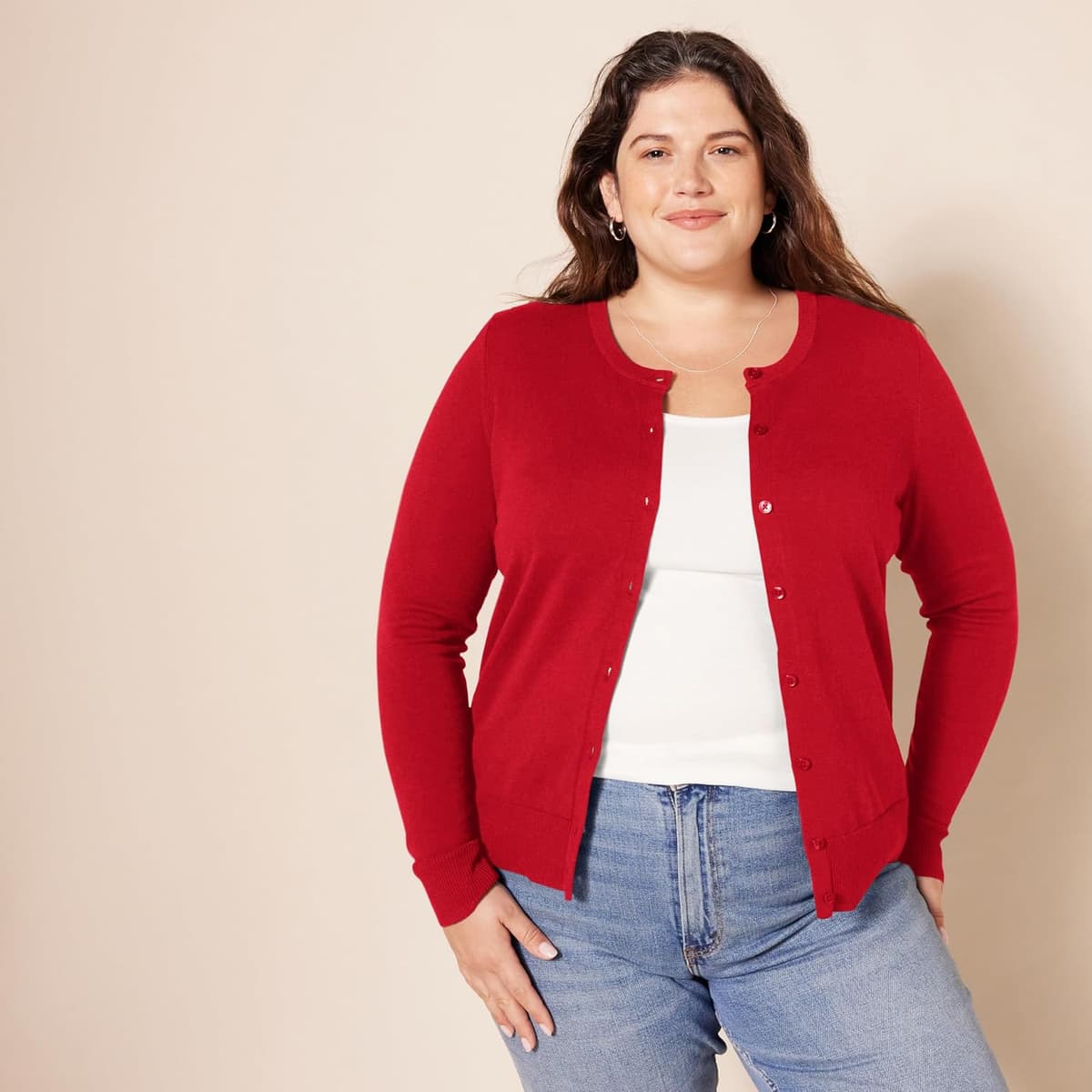 Amazon Essentials Women's Lightweight Crewneck Cardigan Jumper (Available in Plus Size) 5XL Plus Red — view 5