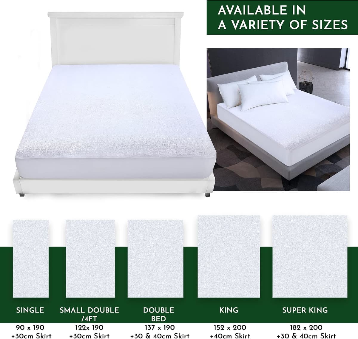 Caroline Shatuik Waterproof Mattress Protector Single,30cm Extra Deep Stretch Skirt Non-Noisy Terry Top Single Mattress Cover Single Bed(90 x 190cm) — view 4