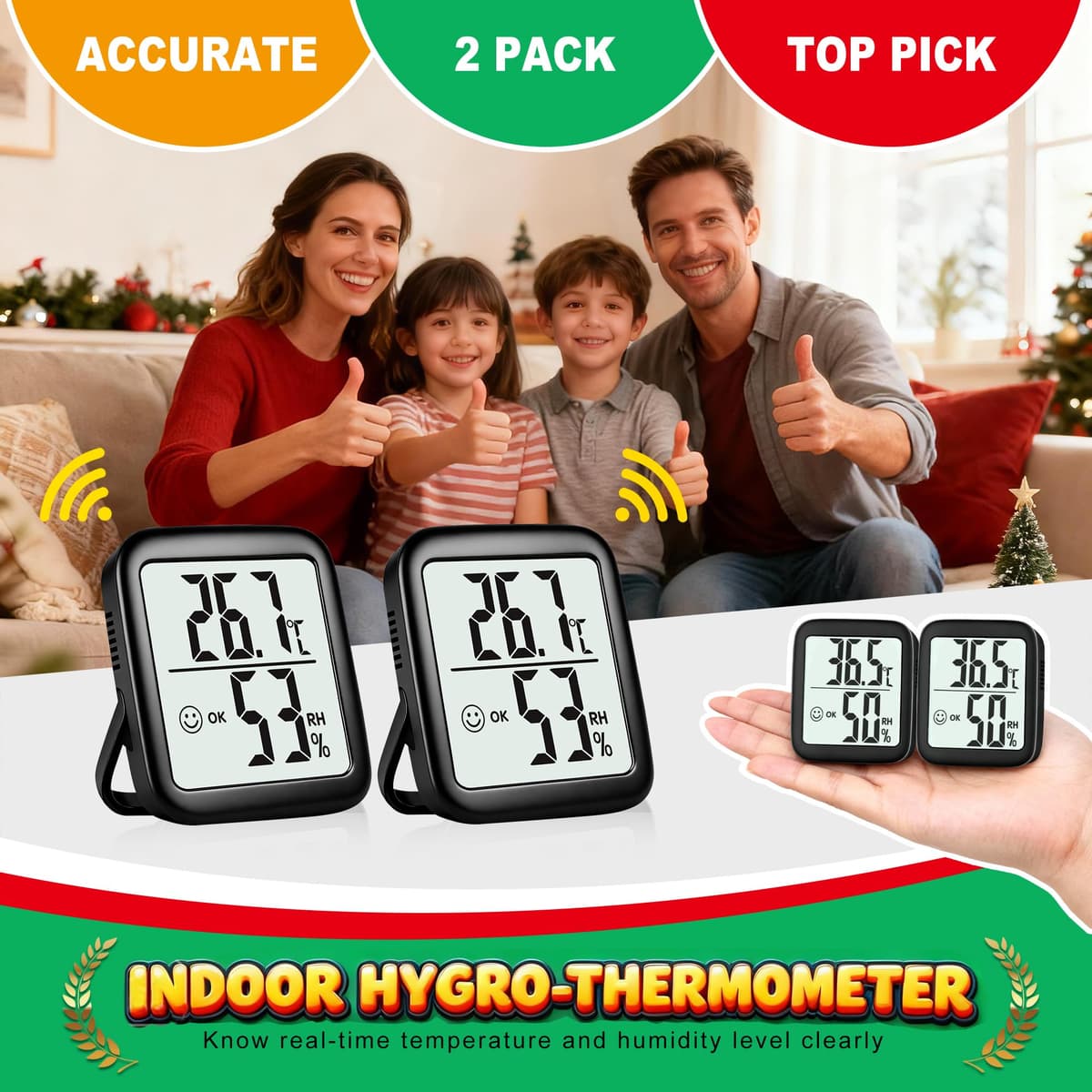 Antonki 2 Pack Room Thermometer for Home Indoor Hygrometer Humidity Meter Gauge Digital Temperature and Humidity Sensor Monitor for House Terrarium Incubator Greenhouse - Battery Included — view 8