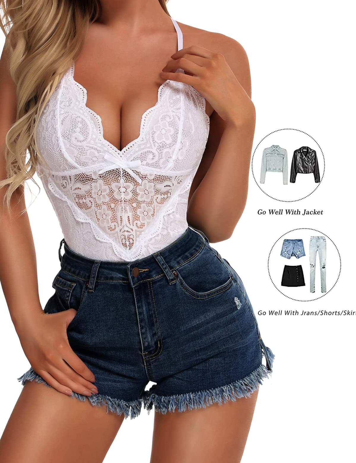 Aranmei Body sexy con entrepierna a presión para mujer, lencería de encaje de una pieza — view 4