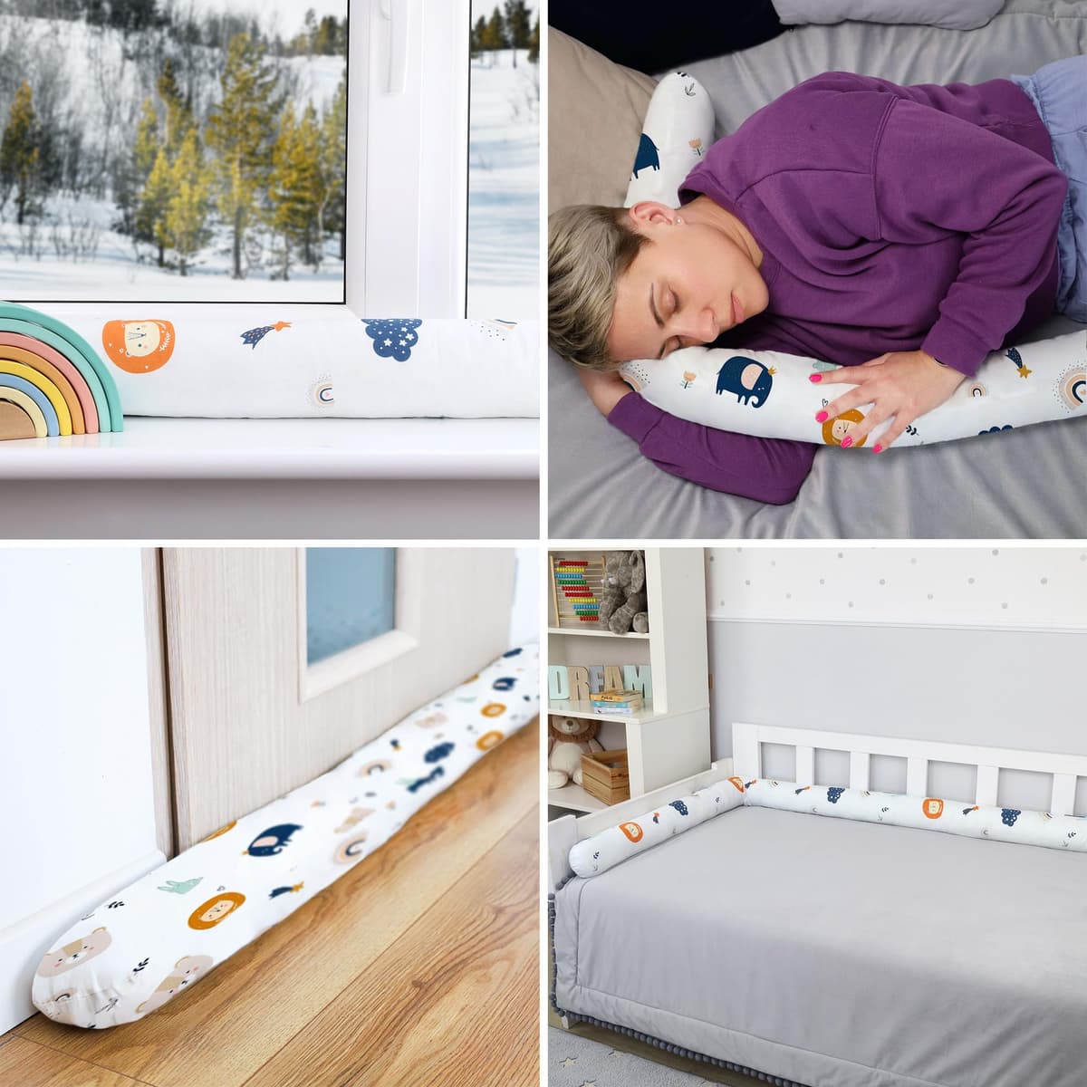Totsy Baby Cojín Serpiente XXL Almohada de Cama Cojín de Lactancia Rollo de Protector de Borde de Cojín Decorativo Alrededor de Cama Serpiente XL Azul Marino con Arcoiris 200 cm Oeko-Tex — view 5