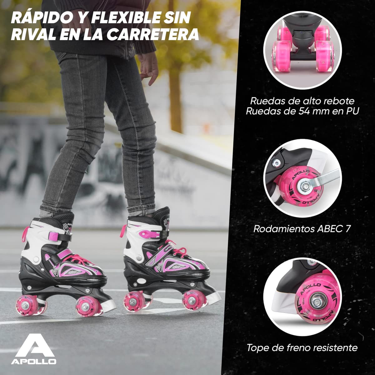 Apollo Patines 4 Ruedas Super Quad X Pro – Patines Quad para Niños y Adolescentes - Patines de Ruedas LED – Cómodos Patines Niña o Niño, Ideales para Principiantes — view 5