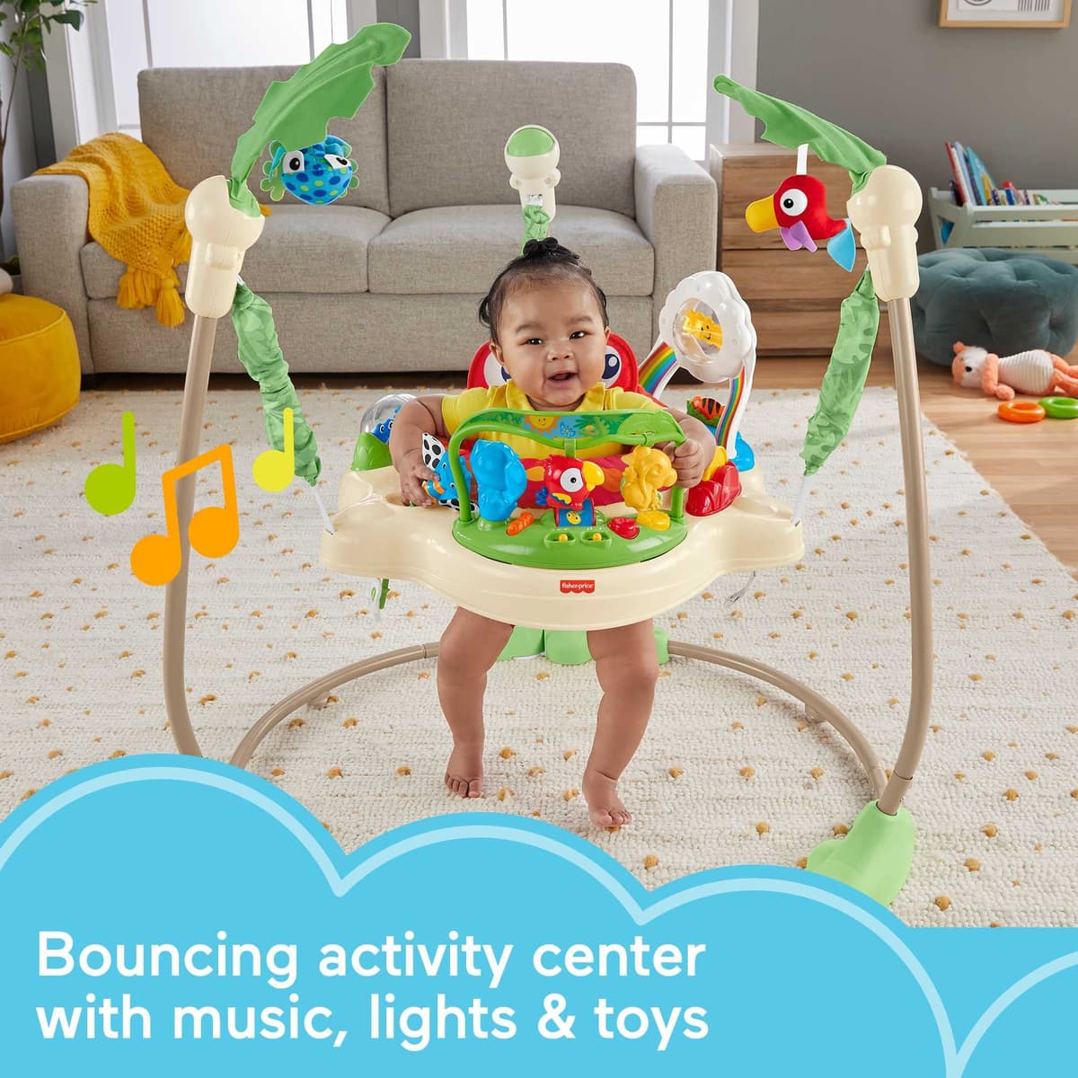 Fisher-Price Jumperoo Baby Activity Center with Lights Sounds and Music, Interactive Baby Bouncer, Rainforest, K7198 — view 2